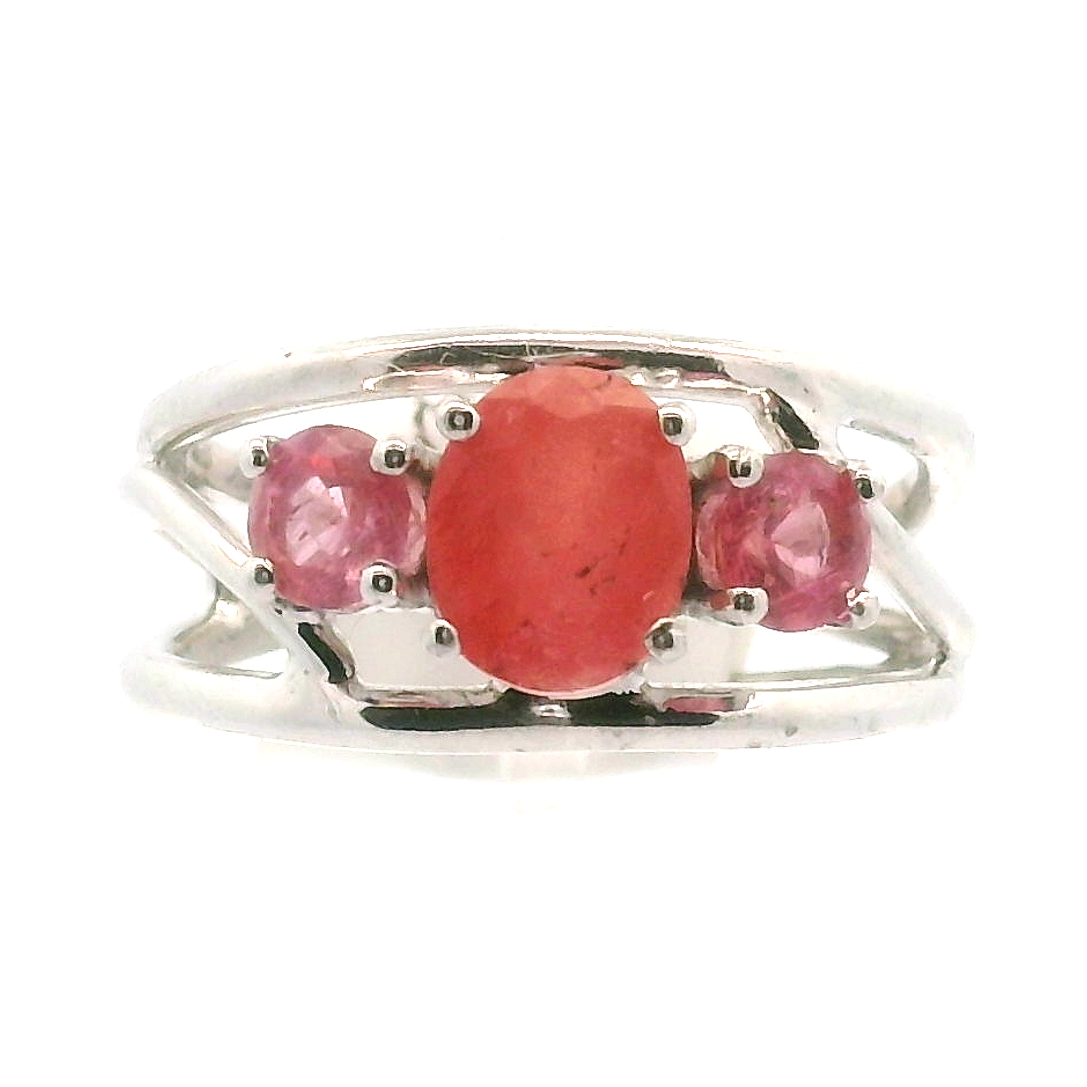 Pezzottaite + Varynenite Midi Cuff Ring 925 Silver for Joy, Love and Empowerment