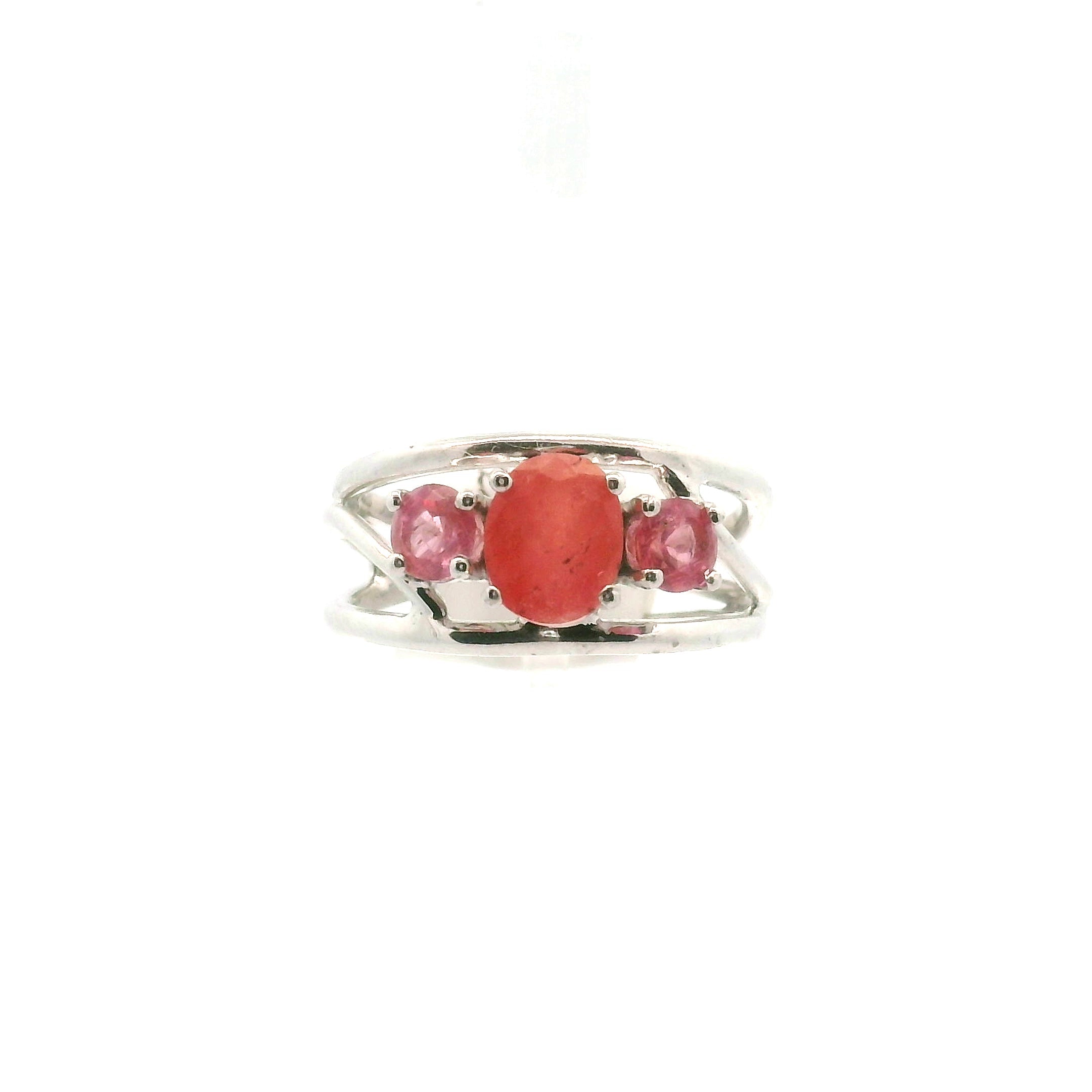 Pezzottaite + Varynenite Midi Cuff Ring 925 Silver for Joy, Love and Empowerment