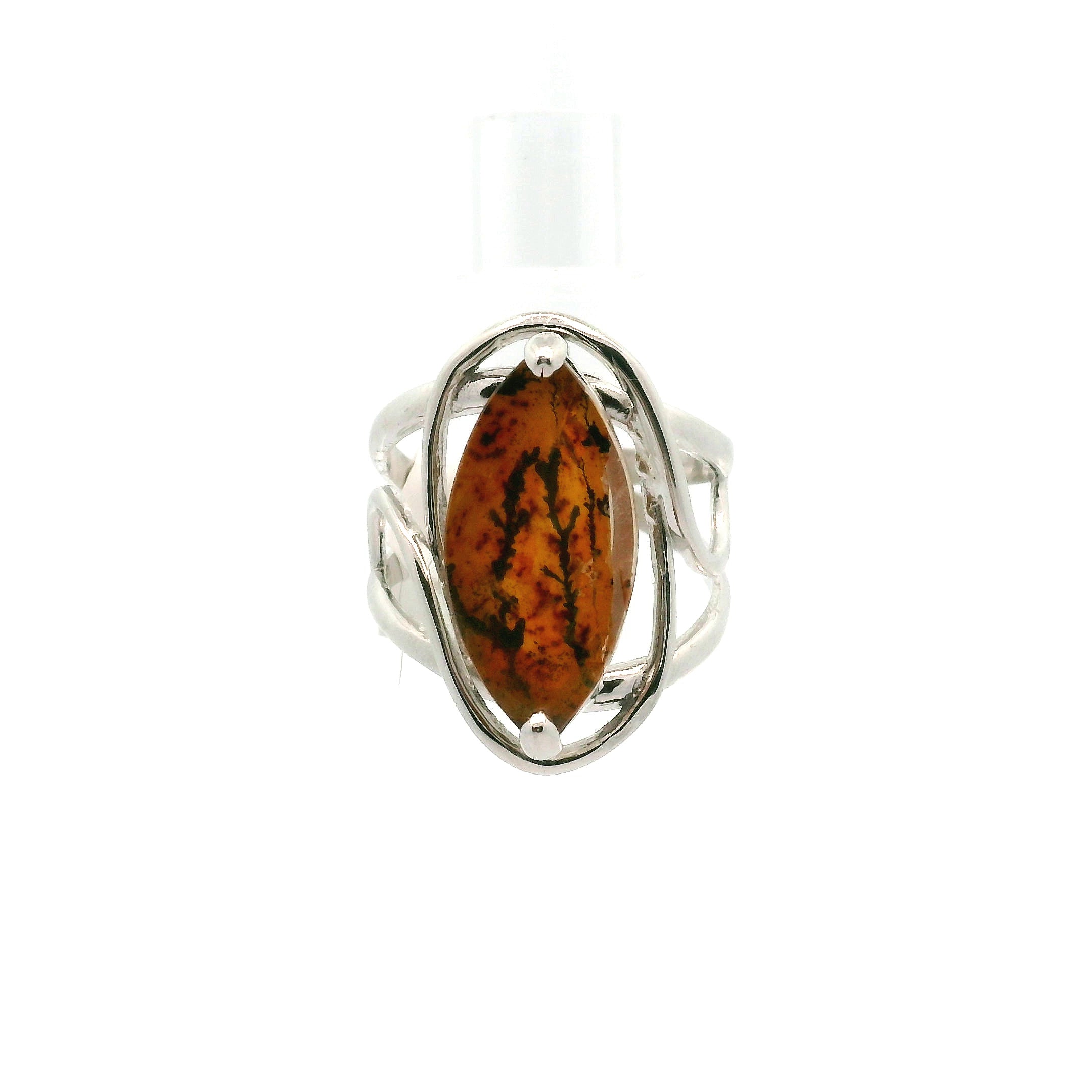 Dendritic Girasol Quartz with Golden Healer Finger Cuff Adjustable Ring .925 Silver for Master Healing, Grounding & Transformation