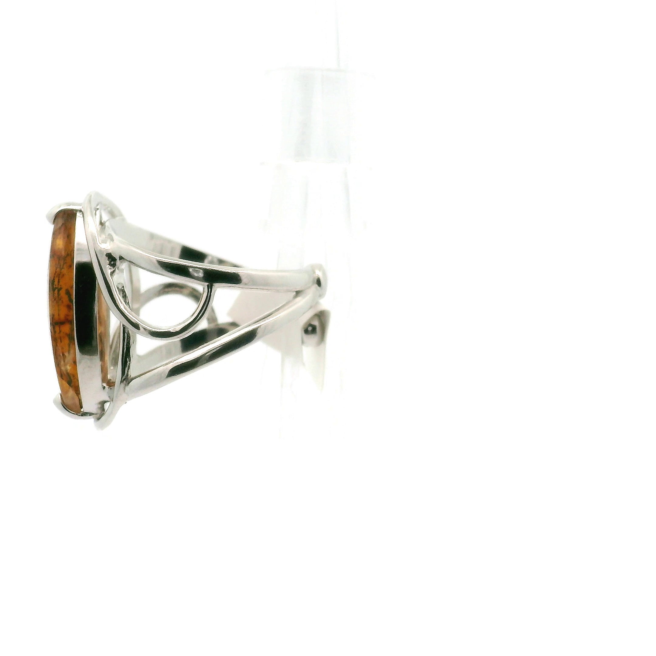 Dendritic Girasol Quartz with Golden Healer Finger Cuff Adjustable Ring .925 Silver for Master Healing, Grounding & Transformation