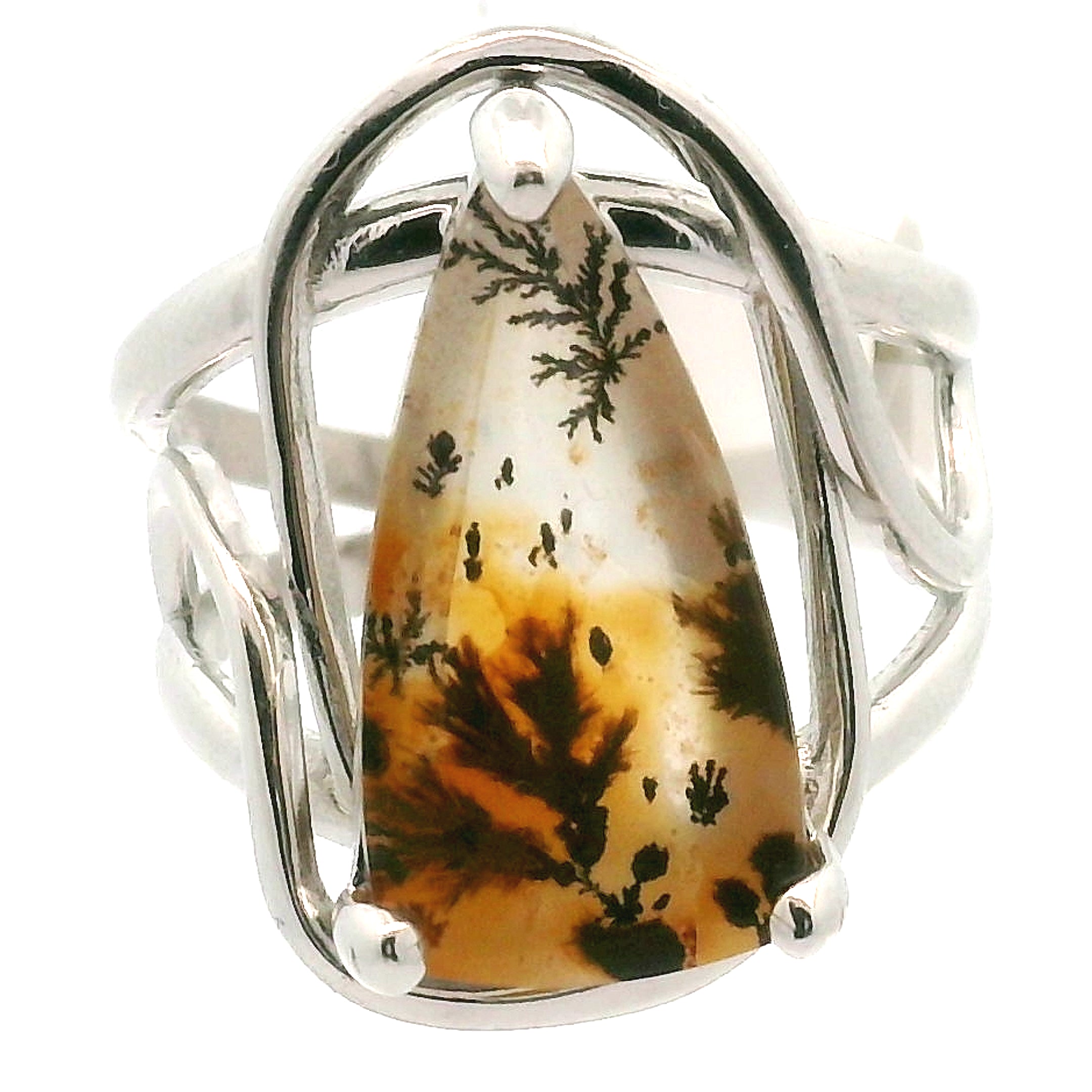 Dendritic Girasol Quartz with Golden Healer Finger Cuff Adjustable Ring .925 Silver for Master Healing, Grounding & Transformation