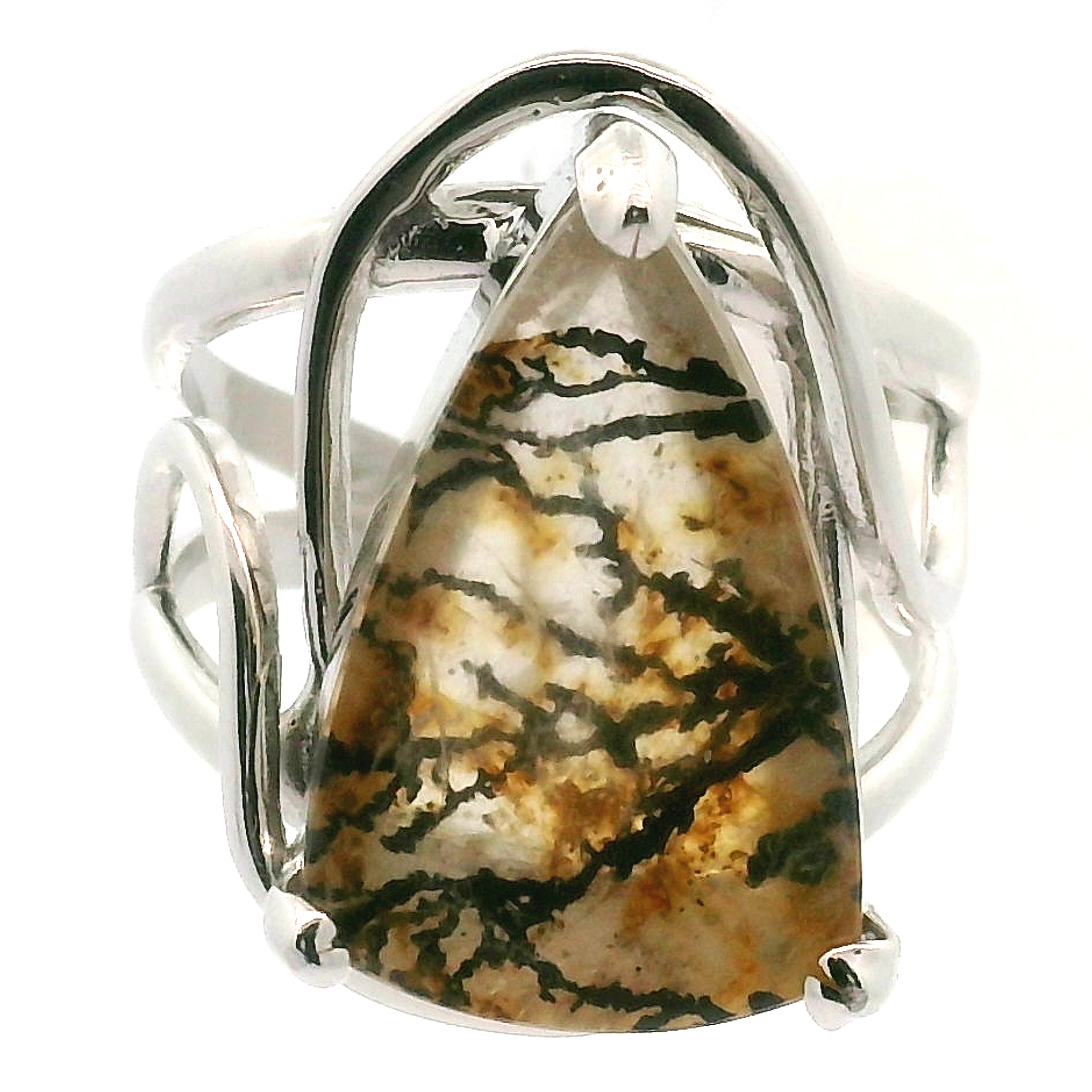 Dendritic Girasol Quartz with Golden Healer Finger Cuff Adjustable Ring .925 Silver for Master Healing, Grounding & Transformation