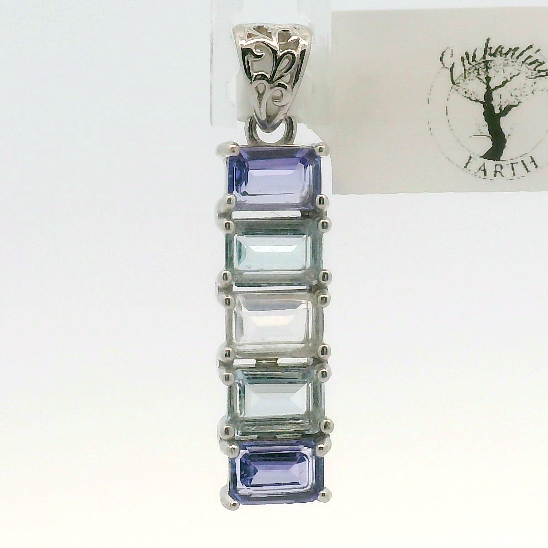 Multi Stone Emerald Cut Stacker Pendant .925 Silver for Healing, Intention Setting and Manifesting your Desires