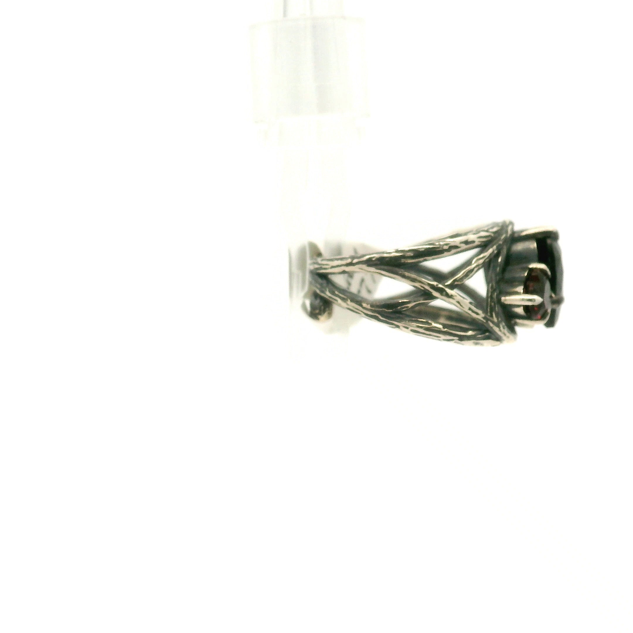 Black Spinel & Garnet Double Heart Bad Witch Cuff Ring .925 Silver for Empowerment, Grounding and Protection