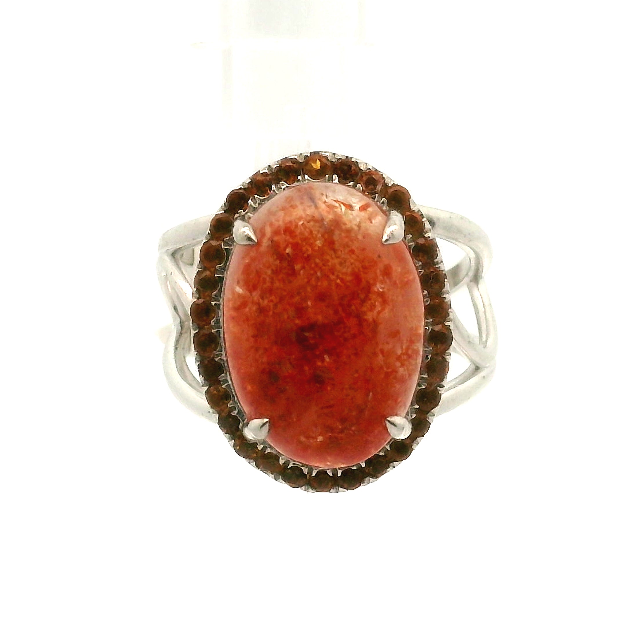 Sunstone and Citrine Pave Adjustable Cuff Ring .925 Silver for Manifesting Wealth and Abundance