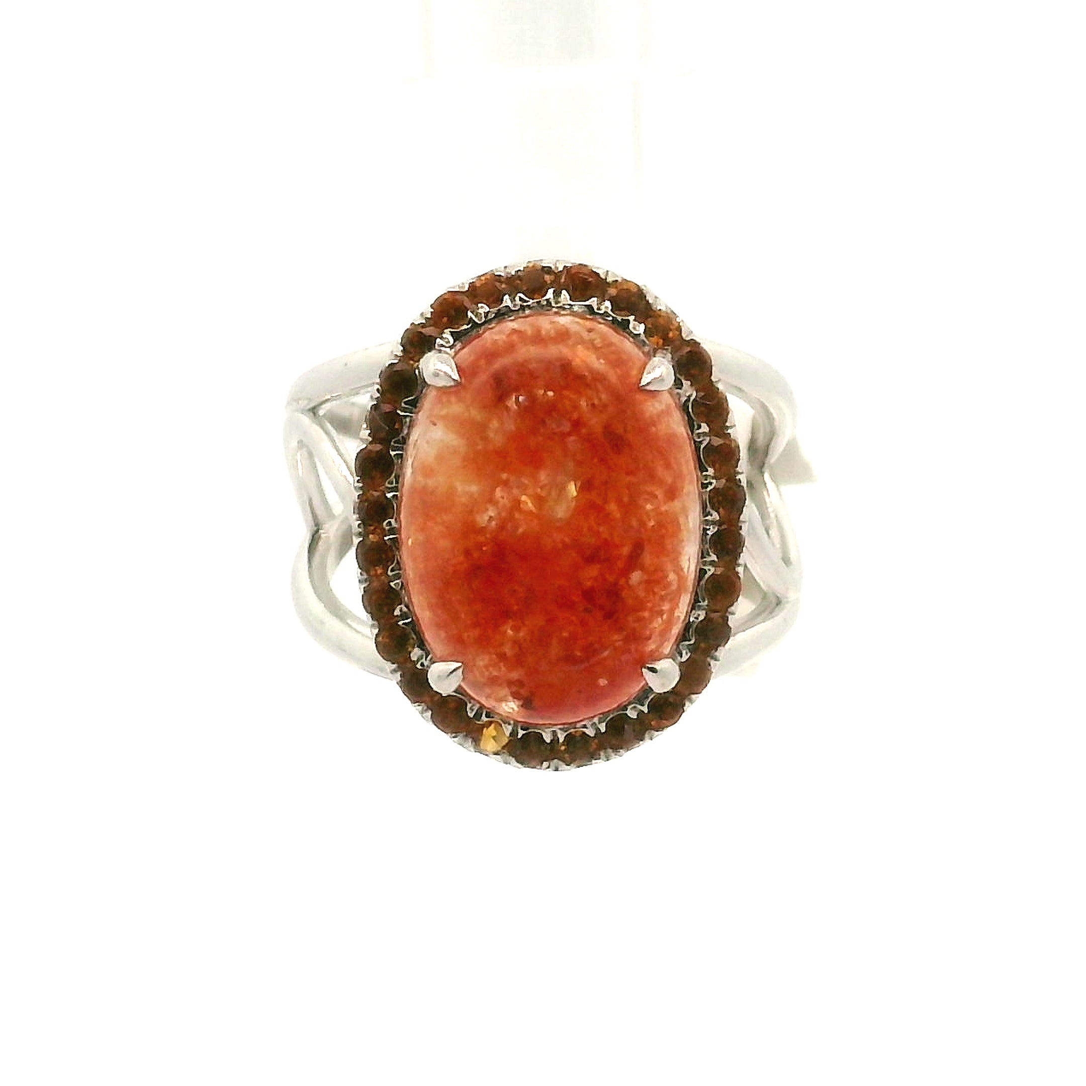 Sunstone and Citrine Pave Adjustable Cuff Ring .925 Silver for Manifesting Wealth and Abundance