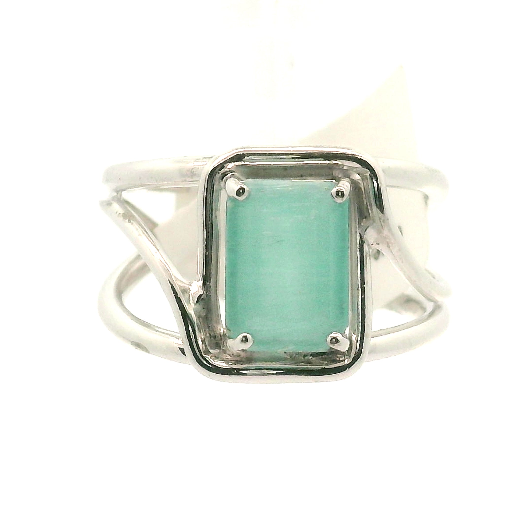 Blue Aragonite Cuff Ring 925 Silver for Peace and Calm
