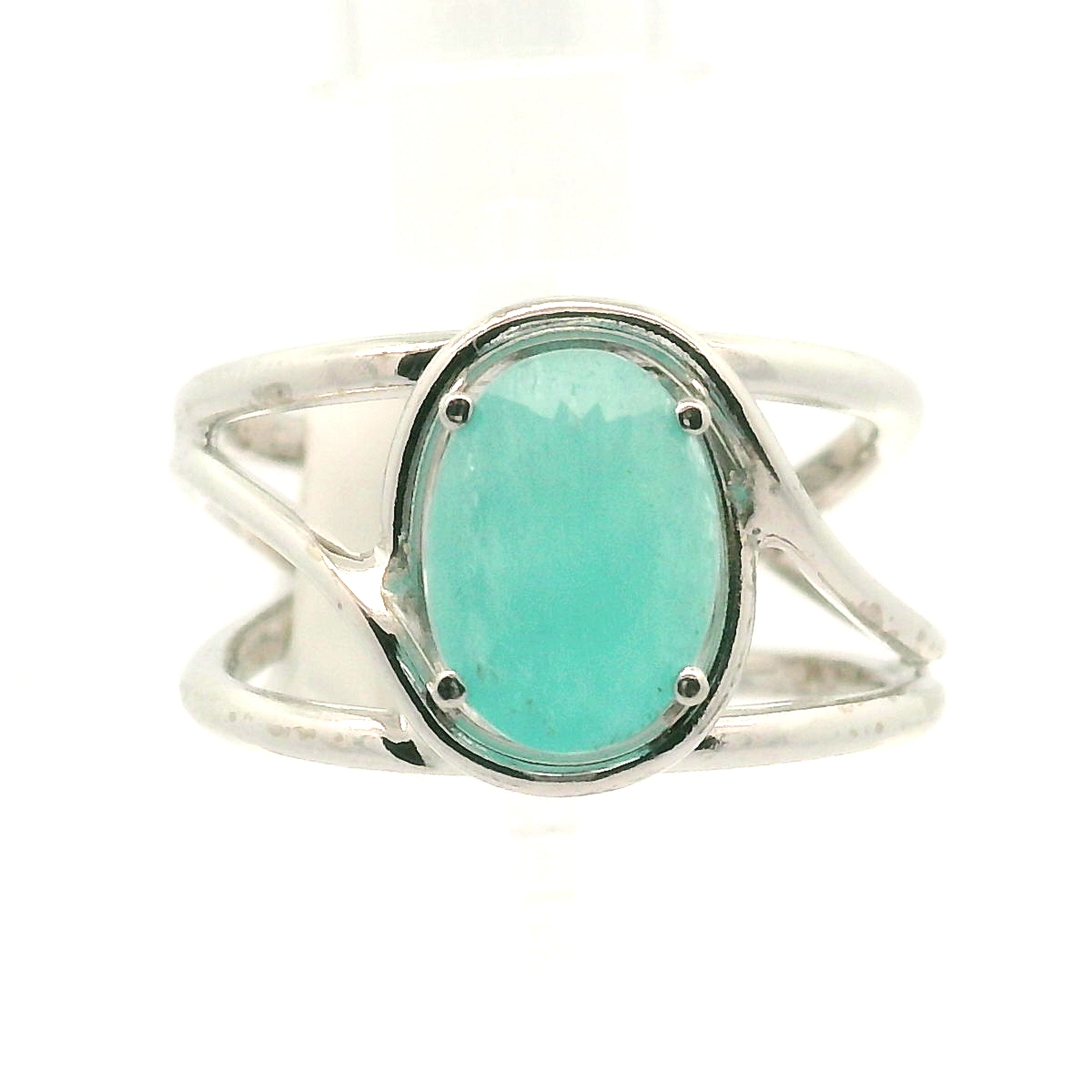 Blue Aragonite Cuff Ring 925 Silver for Peace and Calm