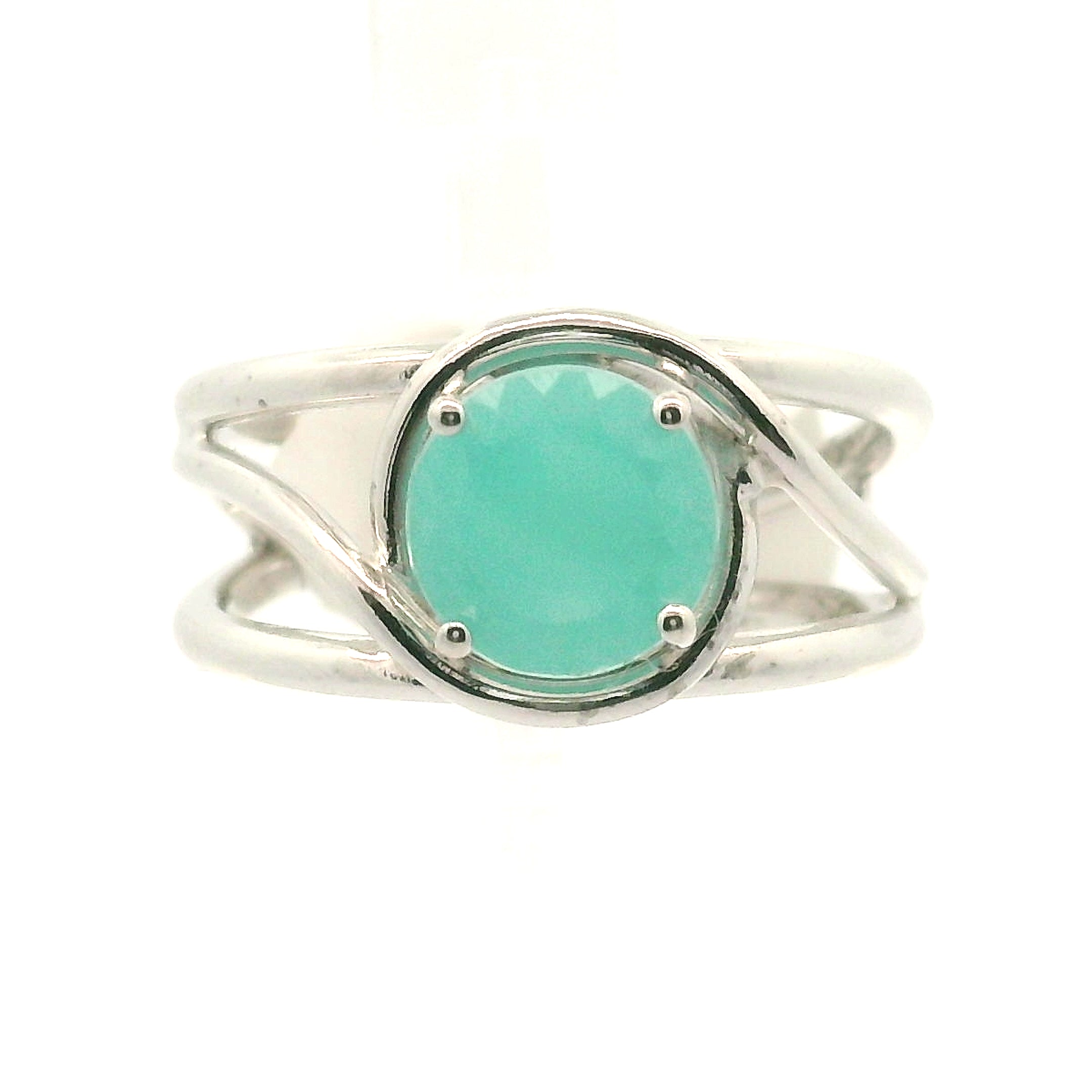 Blue Aragonite Cuff Ring 925 Silver for Peace and Calm