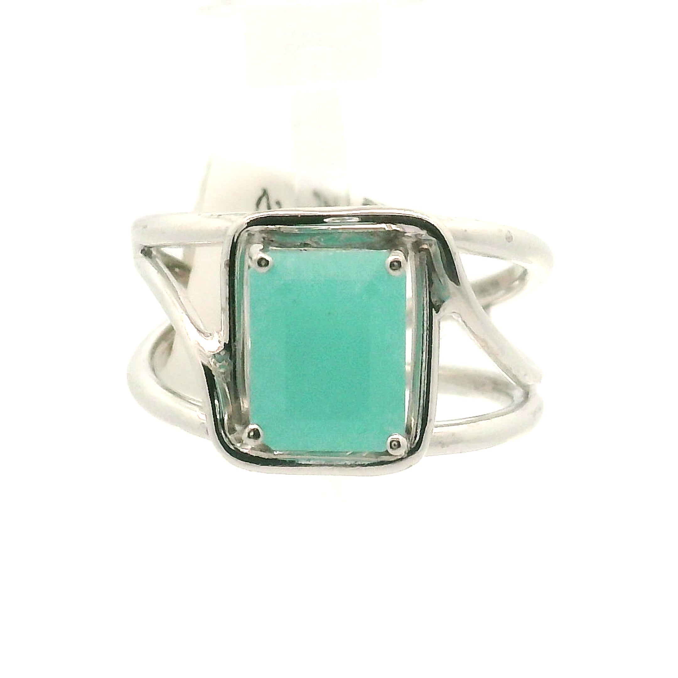 Blue Aragonite Cuff Ring 925 Silver for Peace and Calm