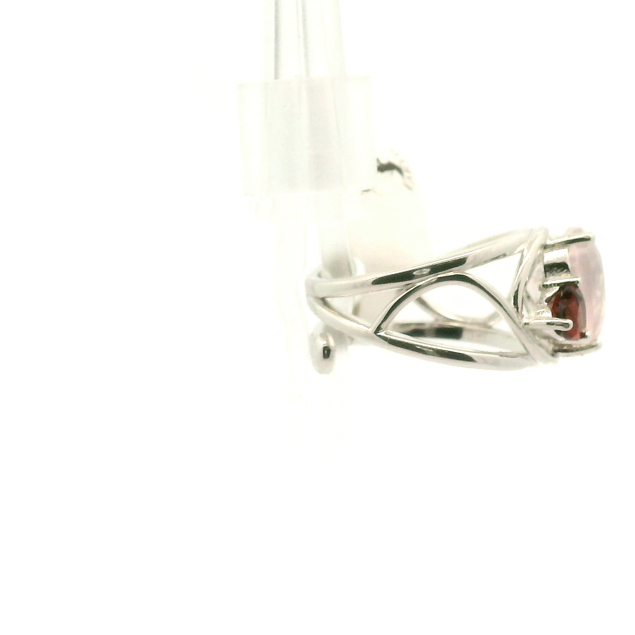 Rose Quartz and Garnet Heart Cuff Ring .925 Silver for Self-Love and Compassion