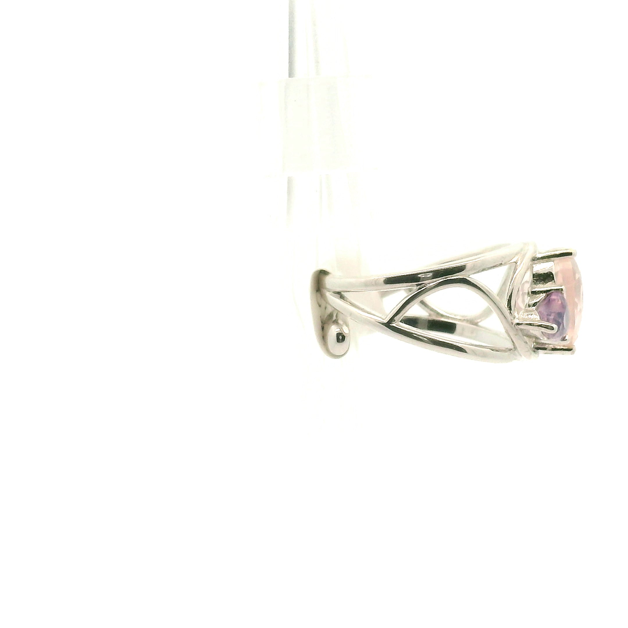 Rose Quartz and Lavender Moon Quartz Heart Cuff Ring .925 Silver for Mindfulness and Compassion (Copy)