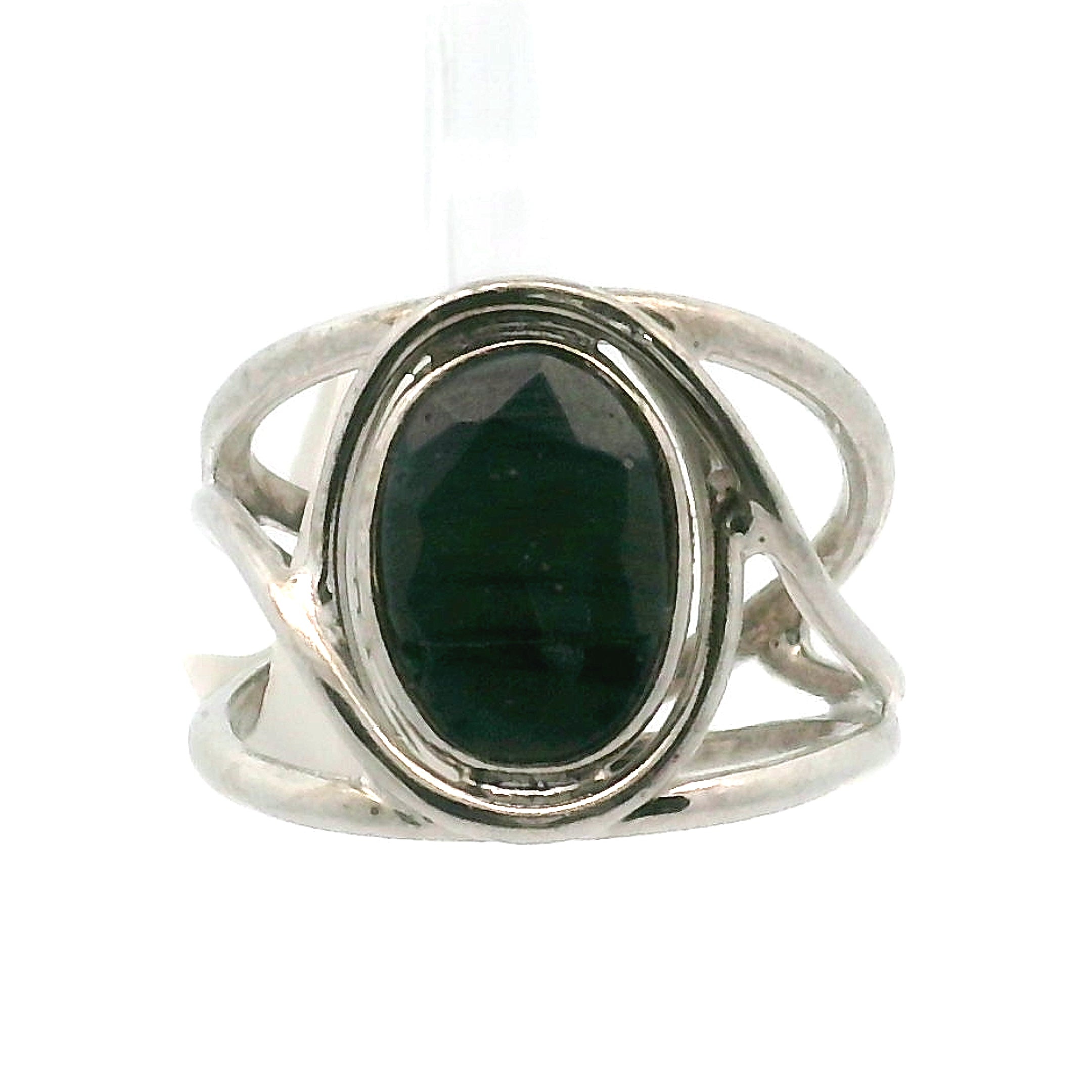 Swedish Blue Glass Cuff Ring 925 Silver for Peace, Protection and Clarity