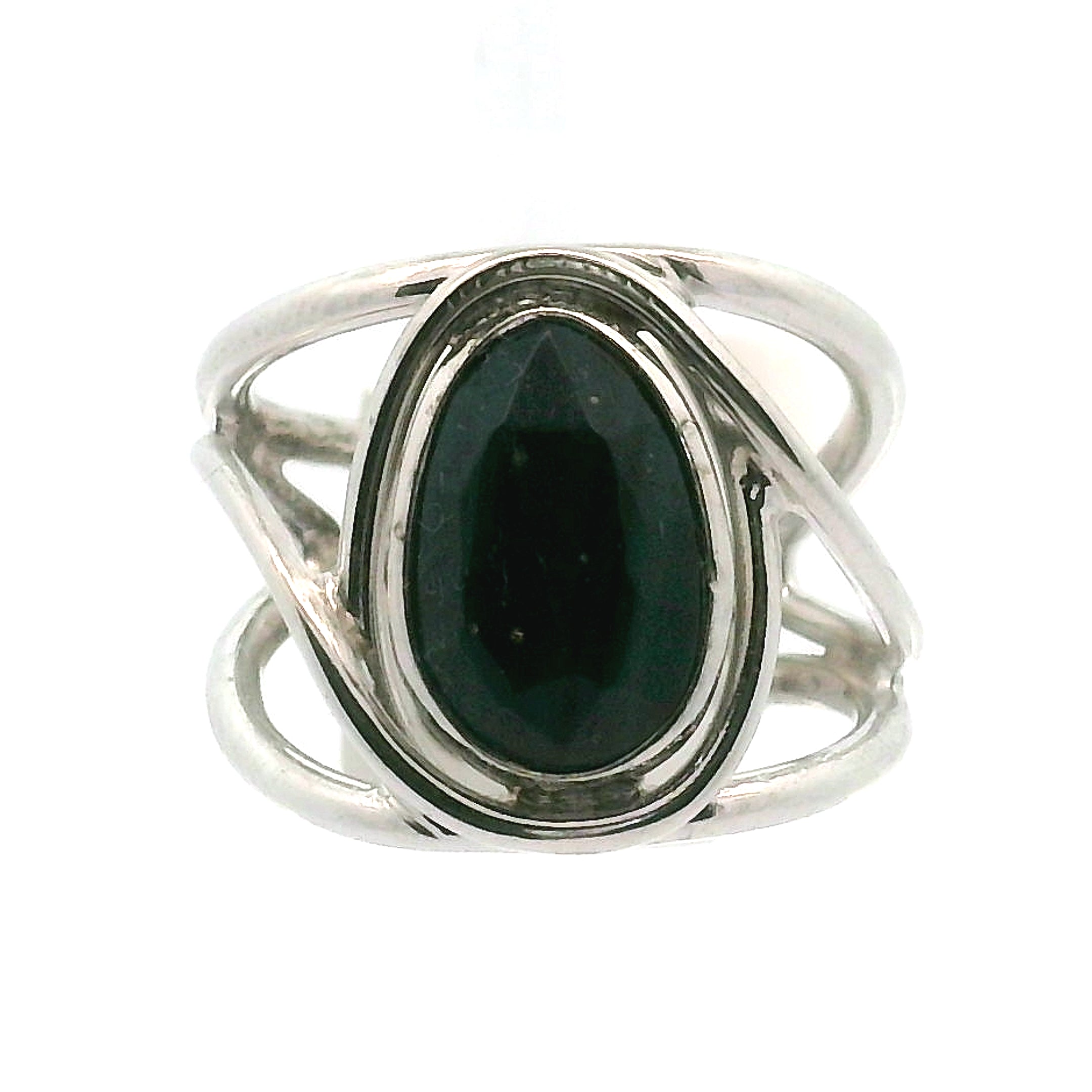Swedish Blue Glass Cuff Ring 925 Silver for Peace, Protection and Clarity