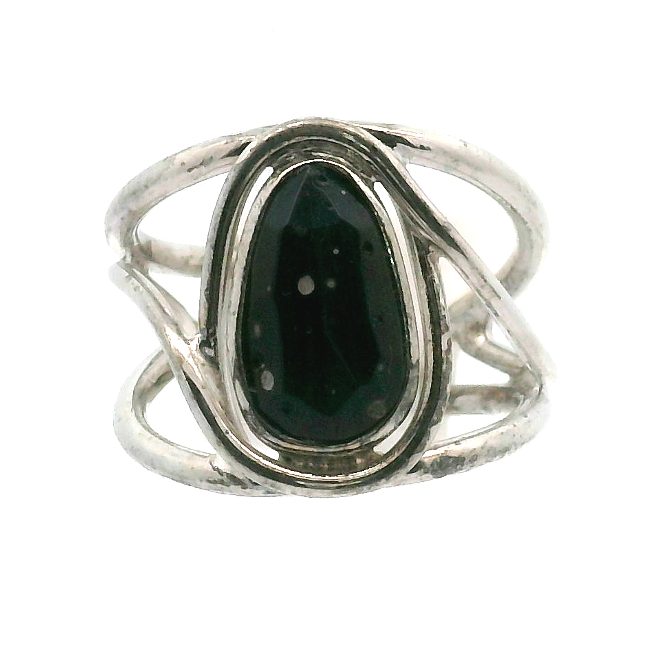 Swedish Blue Glass Cuff Ring 925 Silver for Peace, Protection and Clarity