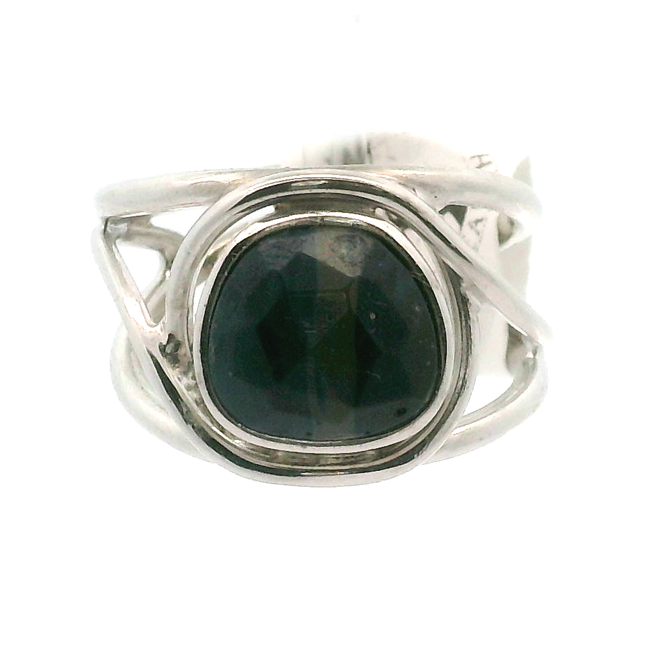 Swedish Blue Glass Cuff Ring 925 Silver for Peace, Protection and Clarity