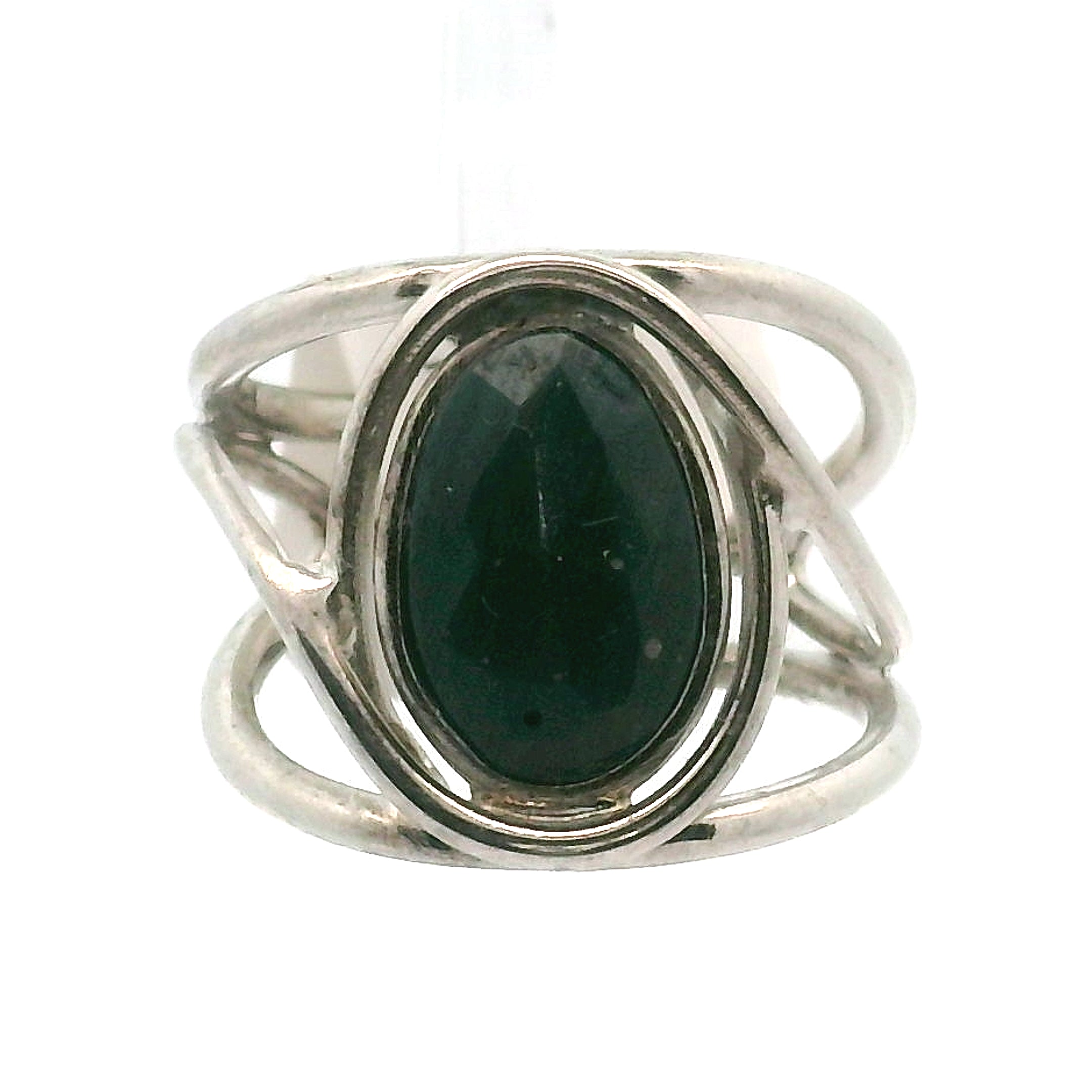 Swedish Blue Glass Cuff Ring 925 Silver for Peace, Protection and Clarity