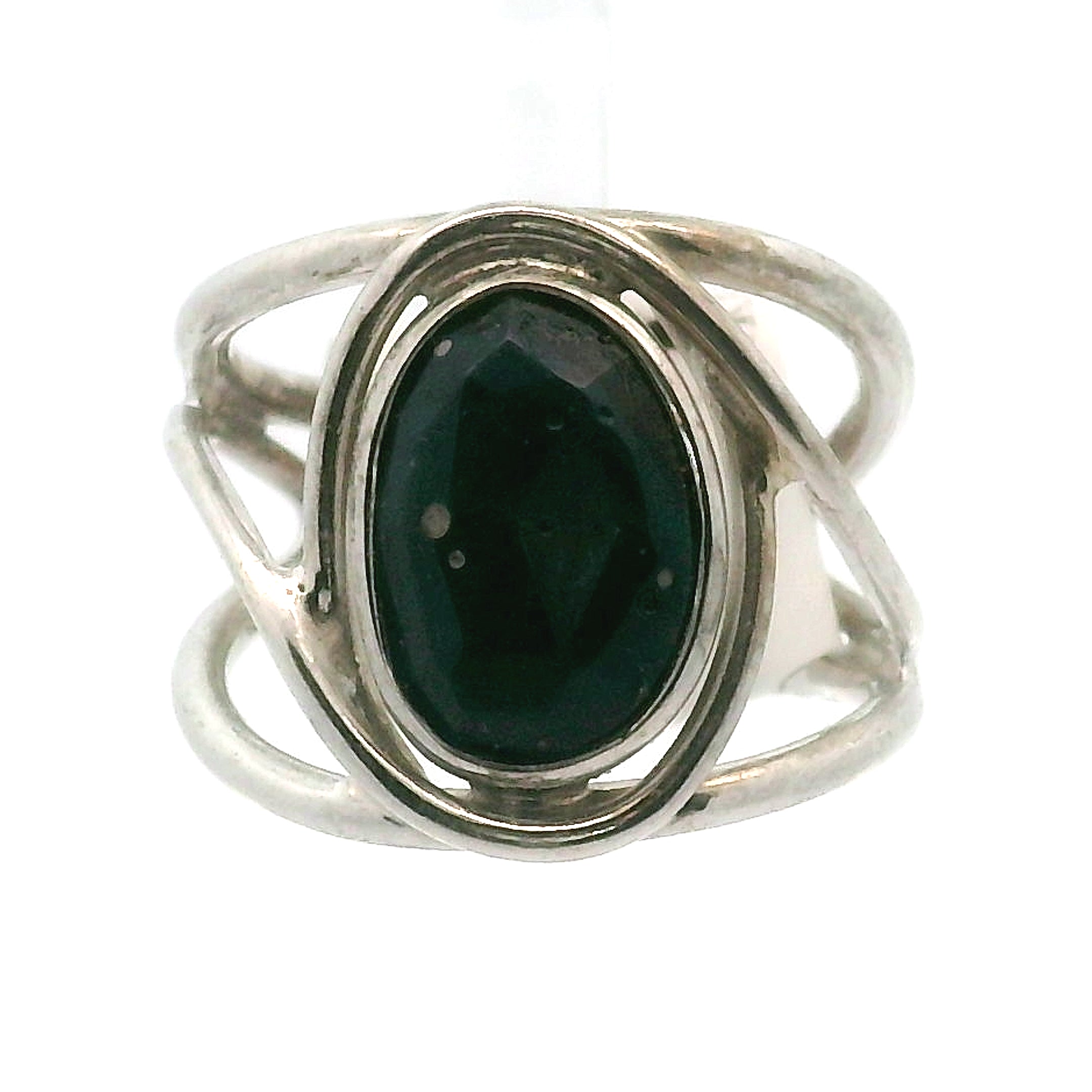 Swedish Blue Glass Cuff Ring 925 Silver for Peace, Protection and Clarity