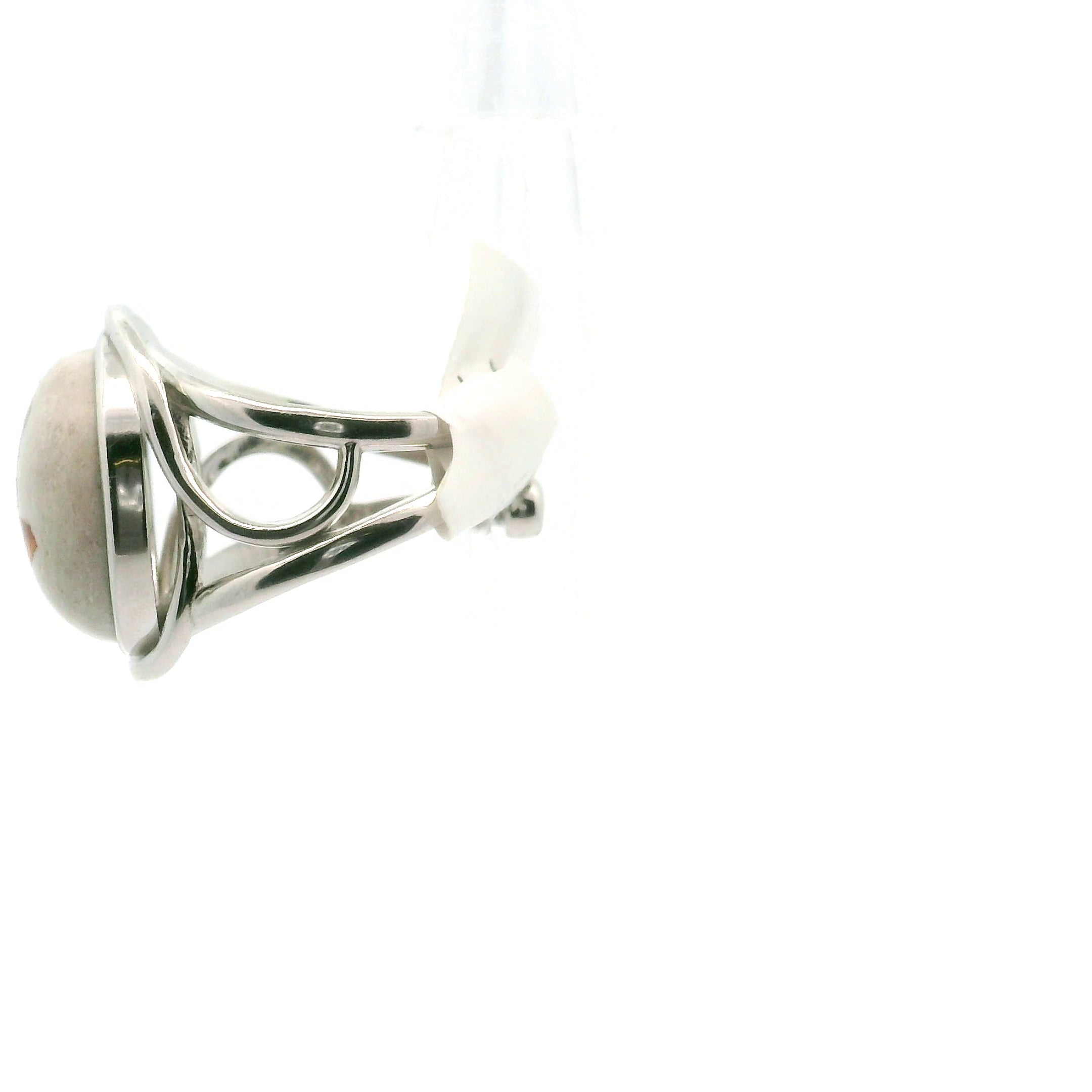 Fire Opal Round Cuff Ring .925 Silver for Confidence and Increasing Motivation