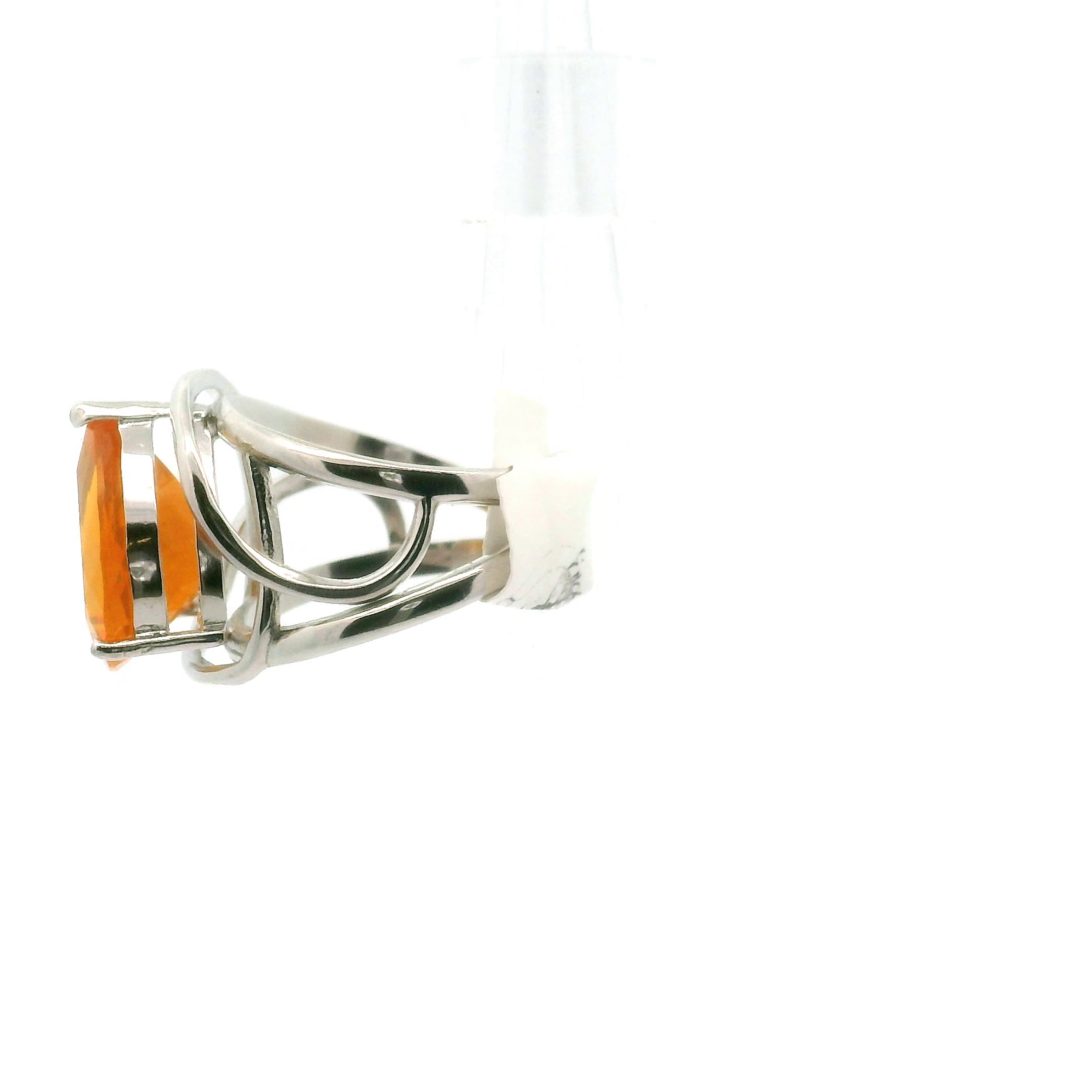 Fire Opal Faceted Cuff Ring .925 Silver for Confidence and Increasing Motivation