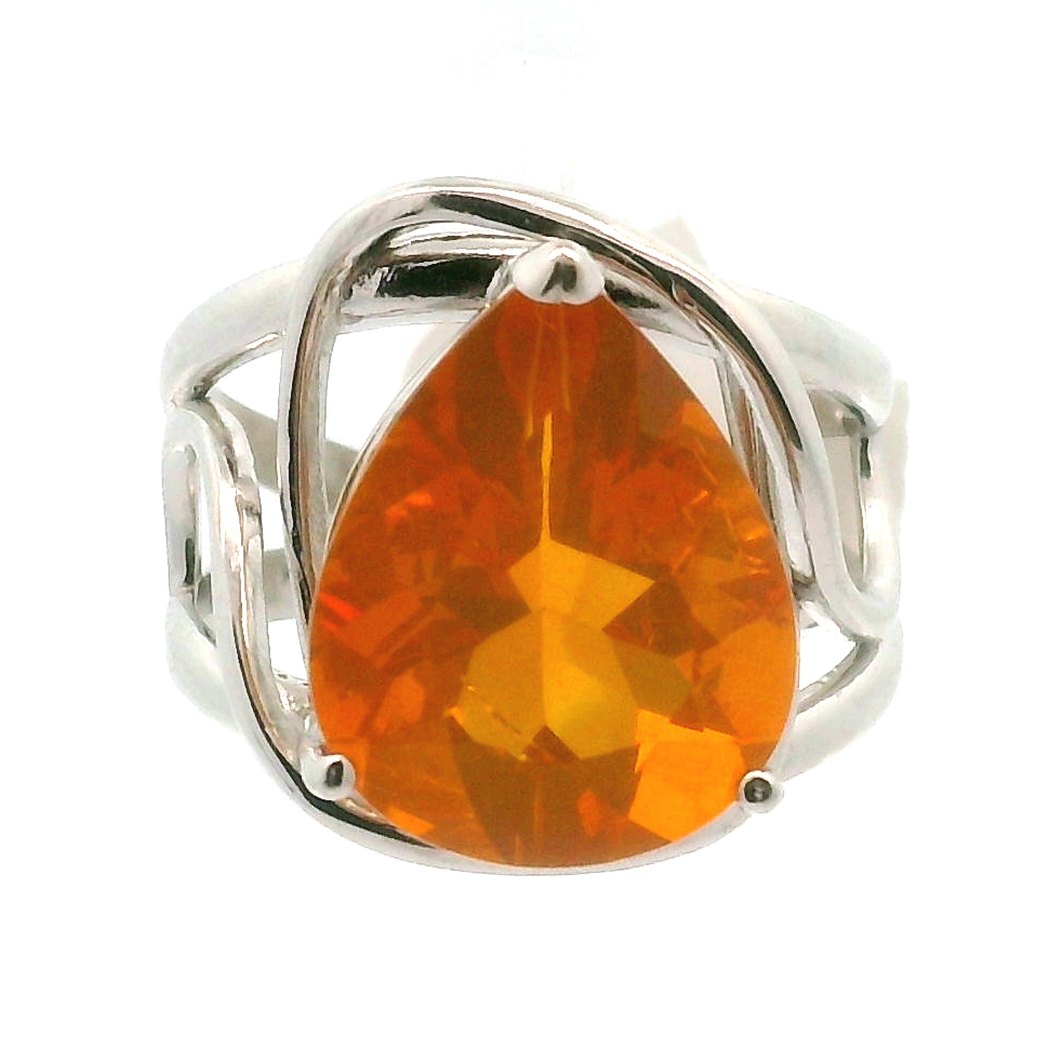 Fire Opal Faceted Cuff Ring .925 Silver for Confidence and Increasing Motivation