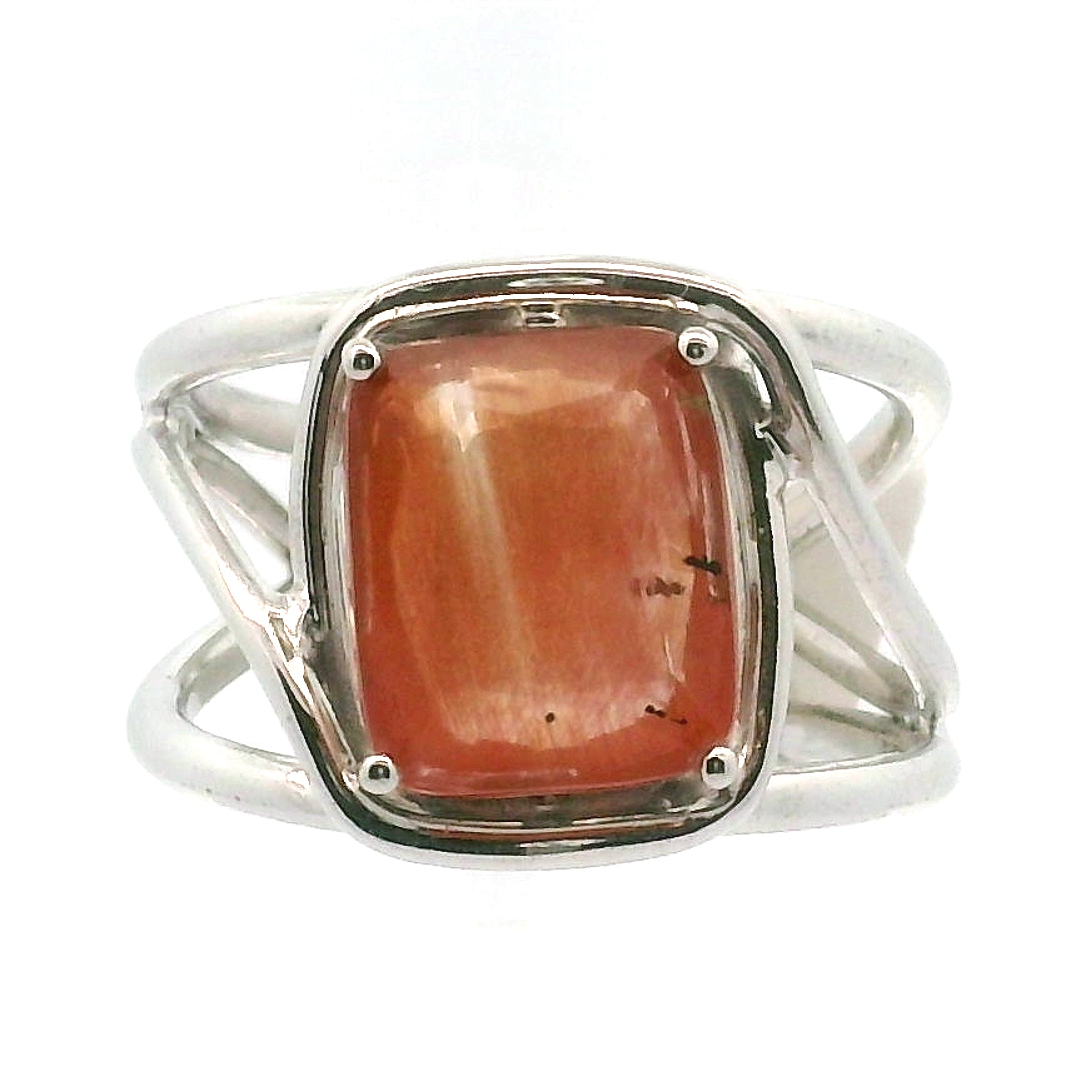 Solar Scapolite Cuff Ring .925 Silver for Enhancing Communication with Guides, Insight & Memory