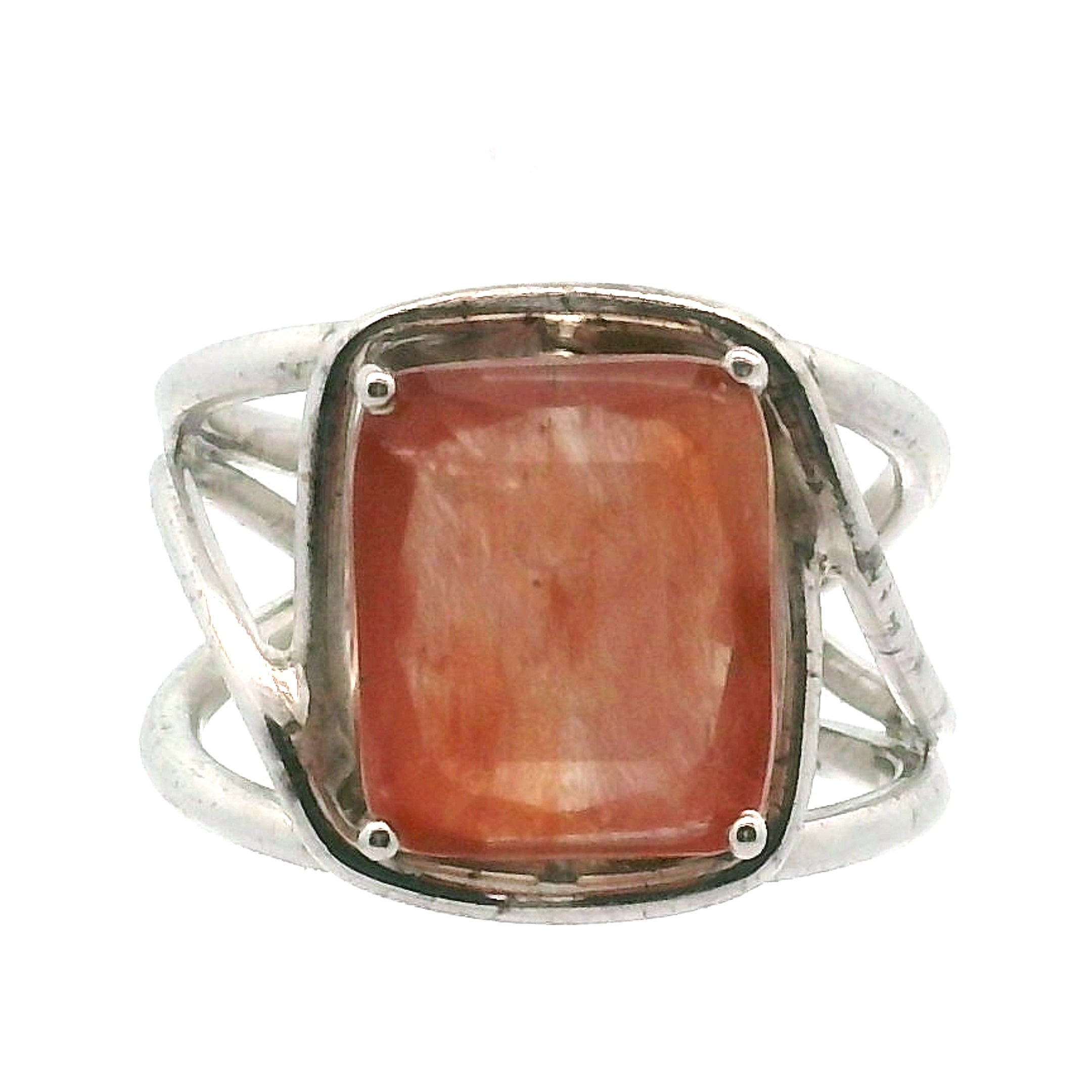 Solar Scapolite Cuff Ring .925 Silver for Enhancing Communication with Guides, Insight & Memory