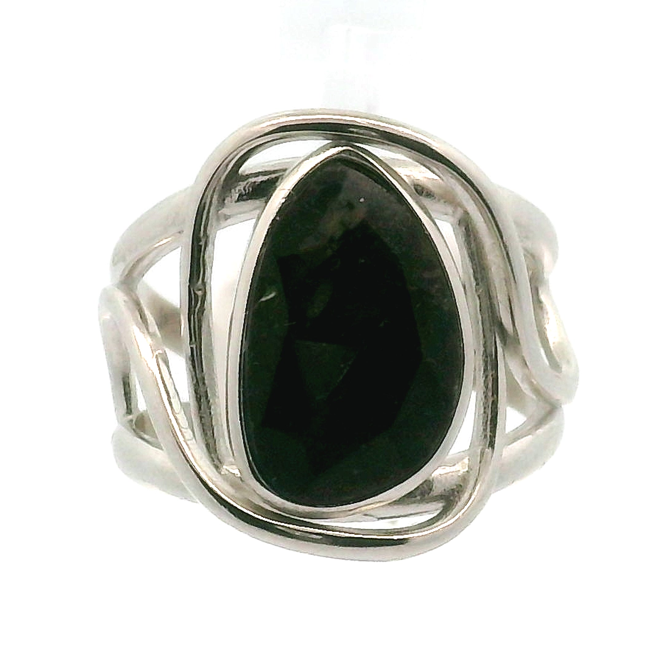 Nuummite Cuff Ring .925 Silver for Awareness, Communication and Meditation