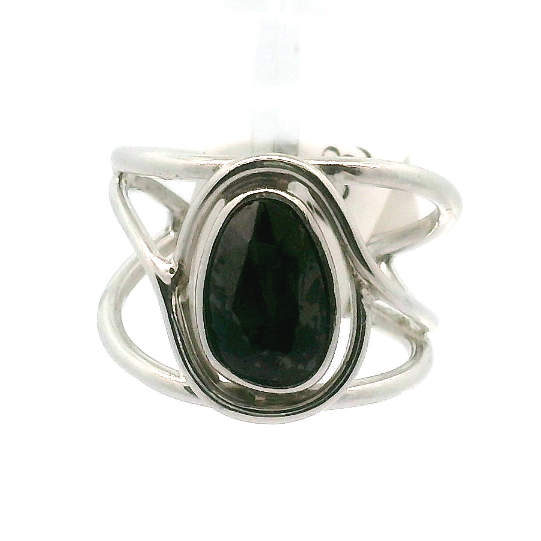 Nuummite Cuff Ring .925 Silver for Awareness, Communication and Meditation