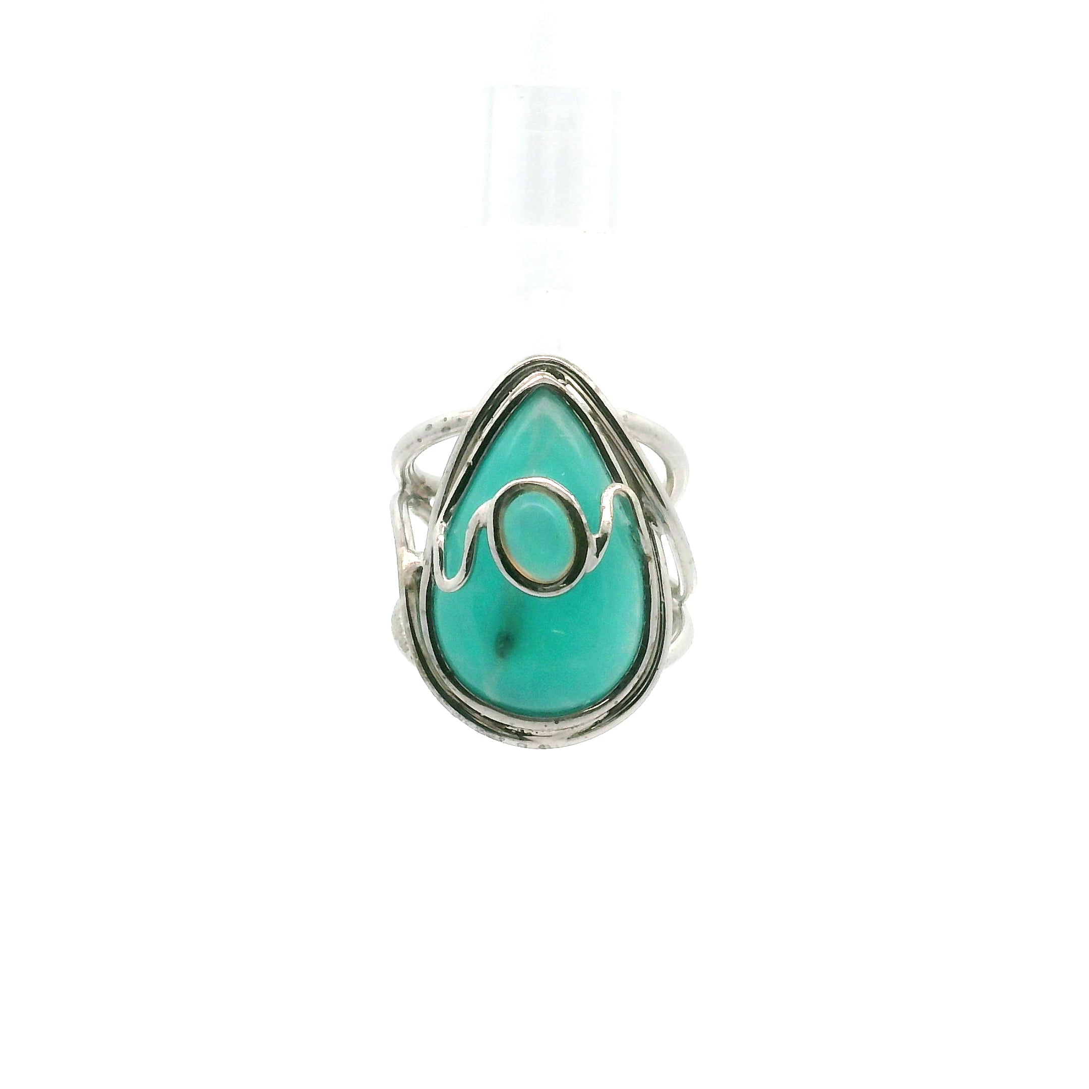 Amazonite with Opal Cuff Ring .925 Silver for Harmony and Hope