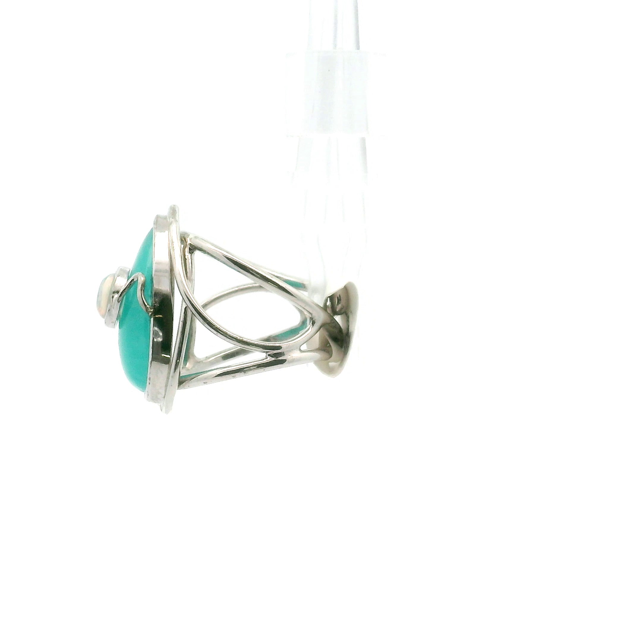 Amazonite with Opal Cuff Ring .925 Silver for Harmony and Hope