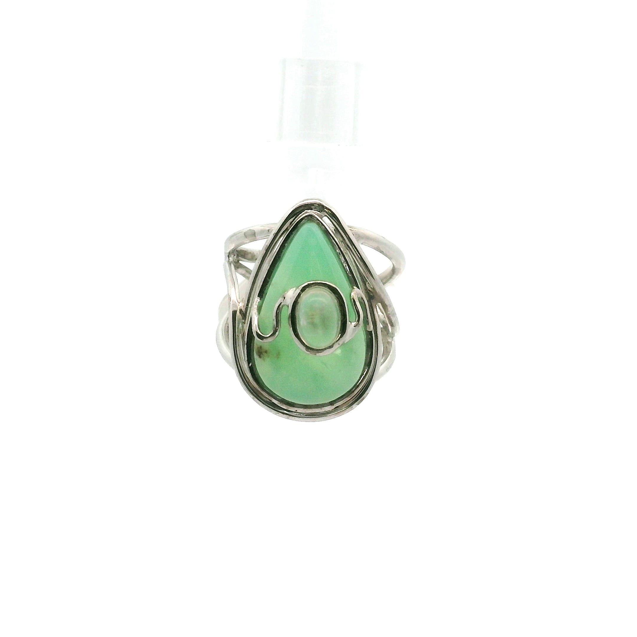 Chrysoprase With Moonstone Cuff Ring .925 Silver for Attract Abundance and New Opportunities