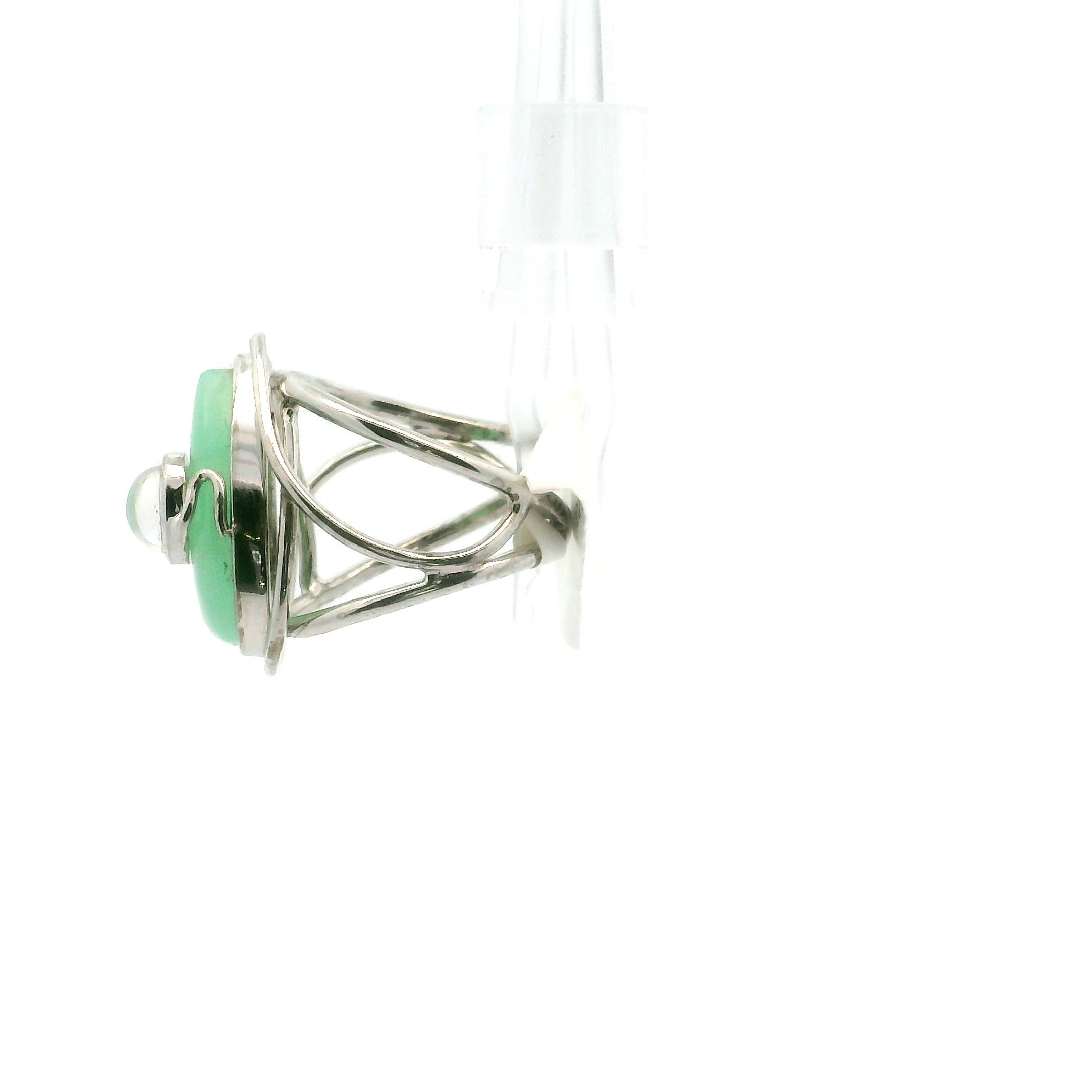 Chrysoprase With Moonstone Cuff Ring .925 Silver for Attract Abundance and New Opportunities