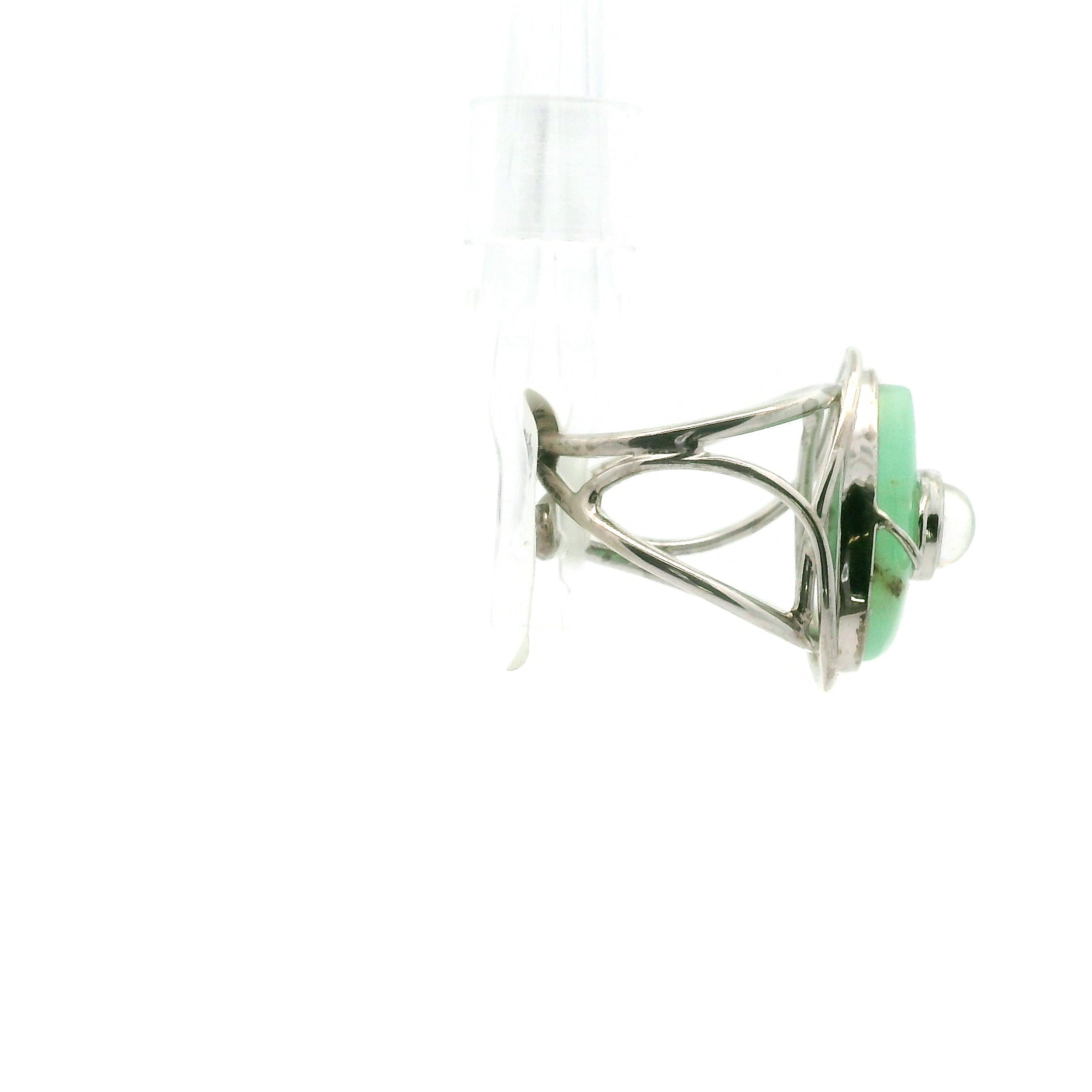 Chrysoprase With Moonstone Cuff Ring .925 Silver for Attract Abundance and New Opportunities