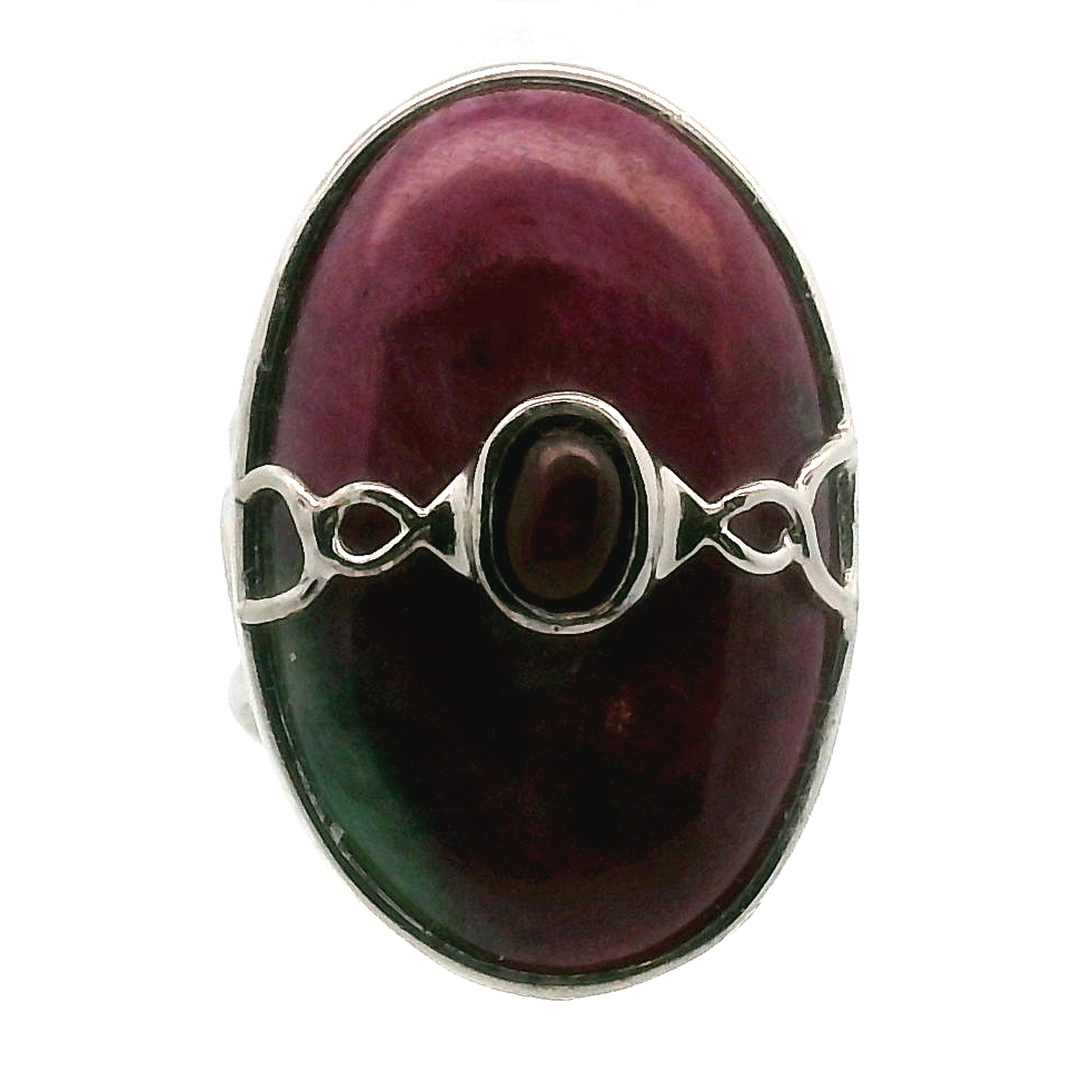 Ruby Zoisite with Ruby Cuff Ring .925 Silver for Courage and Passion