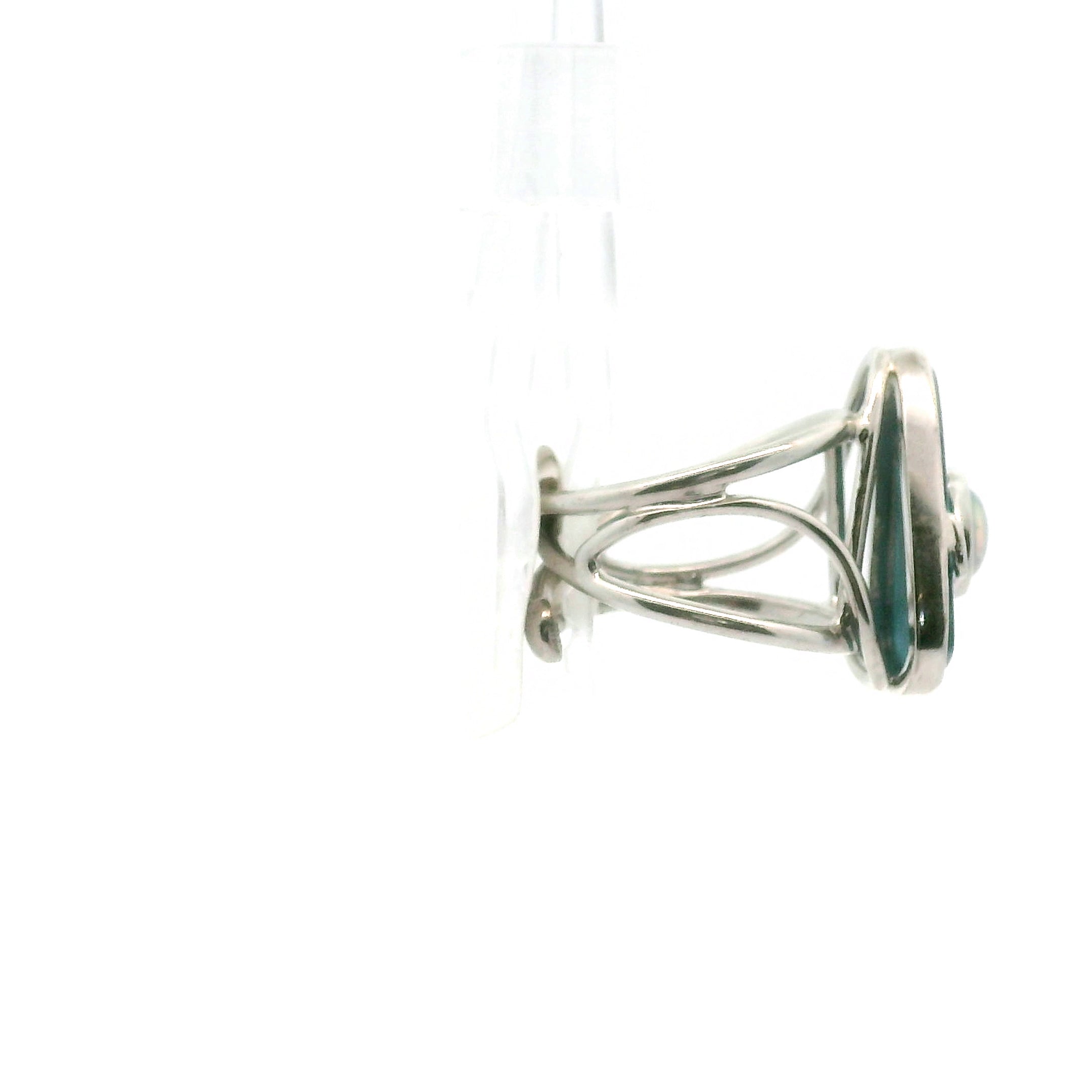 Blue Apatite with Opal Cuff Ring .925 Silver for Communication with Higher Realms
