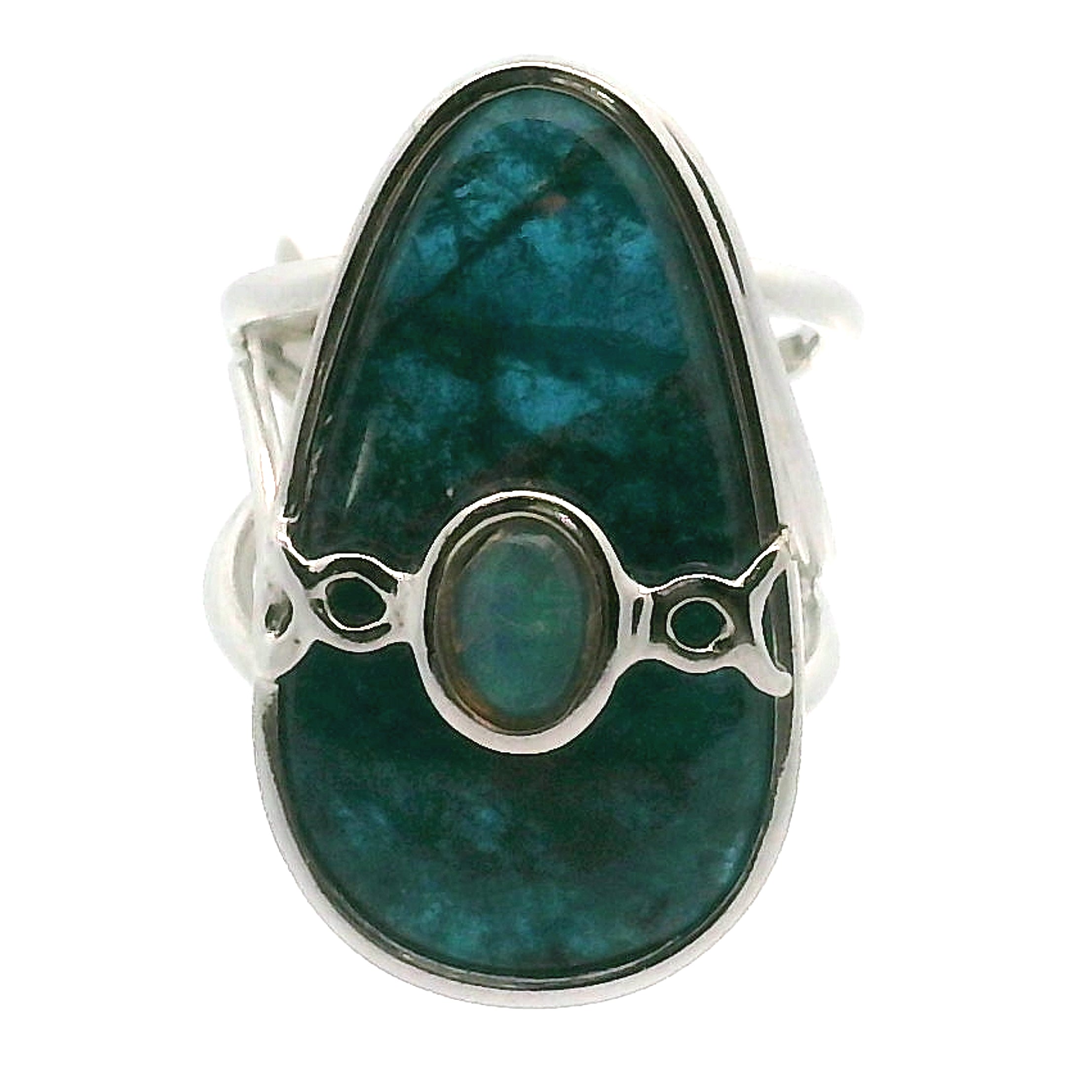 Blue Apatite with Opal Cuff Ring .925 Silver for Communication with Higher Realms