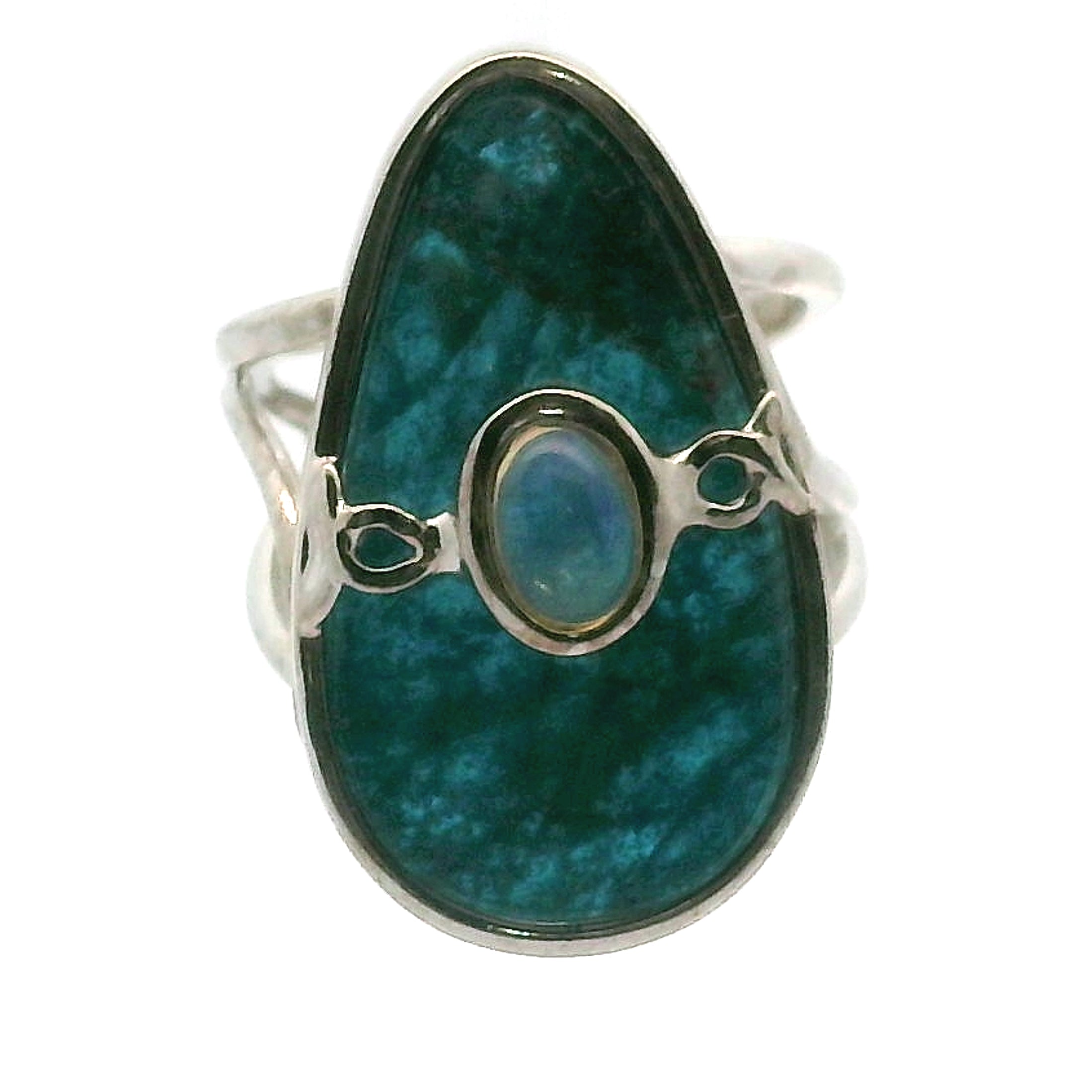 Blue Apatite with Opal Cuff Ring .925 Silver for Communication with Higher Realms