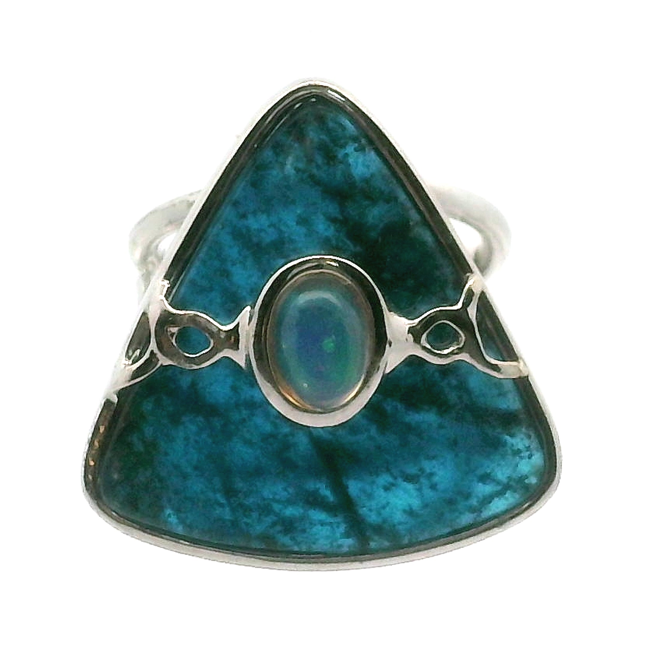 Blue Apatite with Opal Cuff Ring .925 Silver for Communication with Higher Realms
