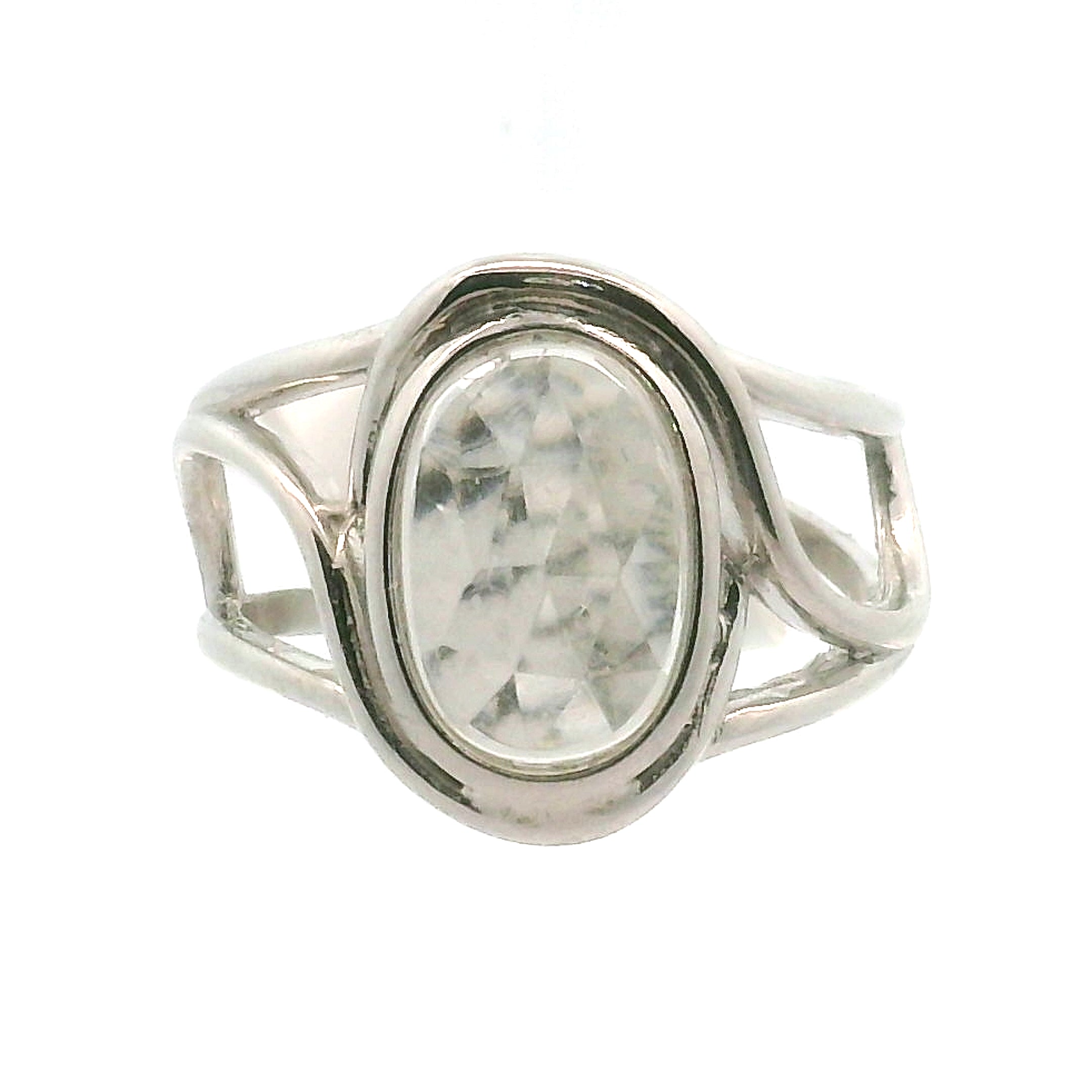 Hyalite Opal Cuff Ring 925 Silver for Emotional Healing, Inner Peace and Intuition