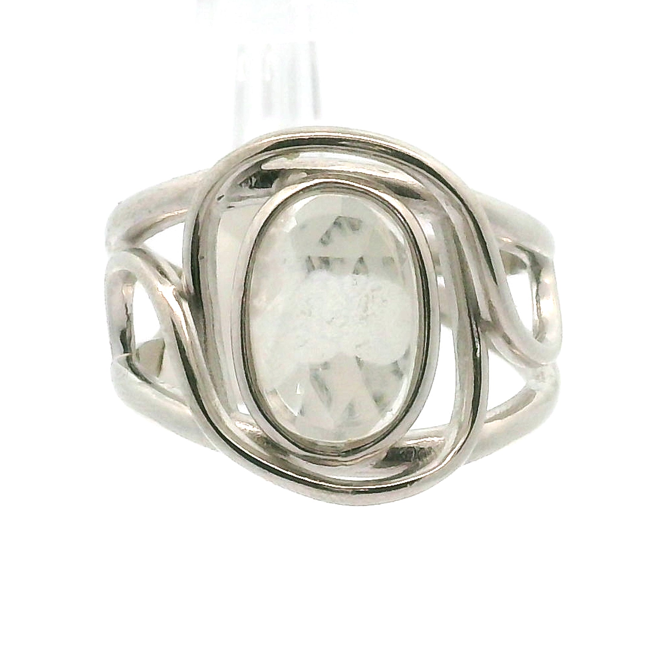 Hyalite Opal Cuff Ring 925 Silver for Emotional Healing, Inner Peace and Intuition
