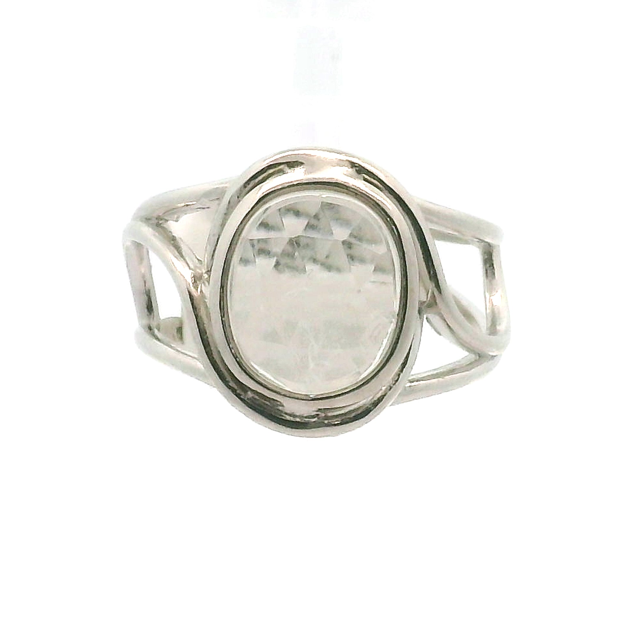 Hyalite Opal Cuff Ring 925 Silver for Emotional Healing, Inner Peace and Intuition