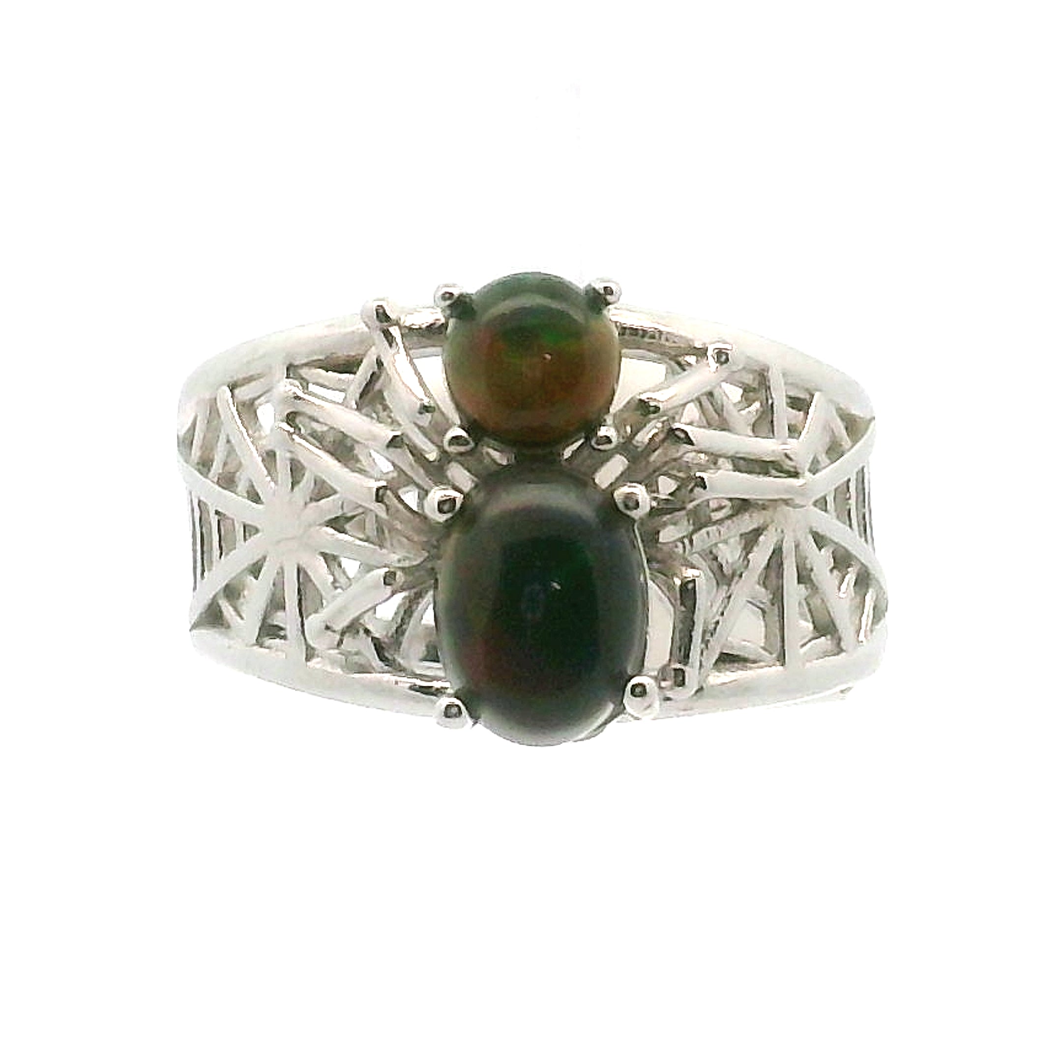Spider on Spiderweb Cuff Ring .925 Silver for Weaving a Web