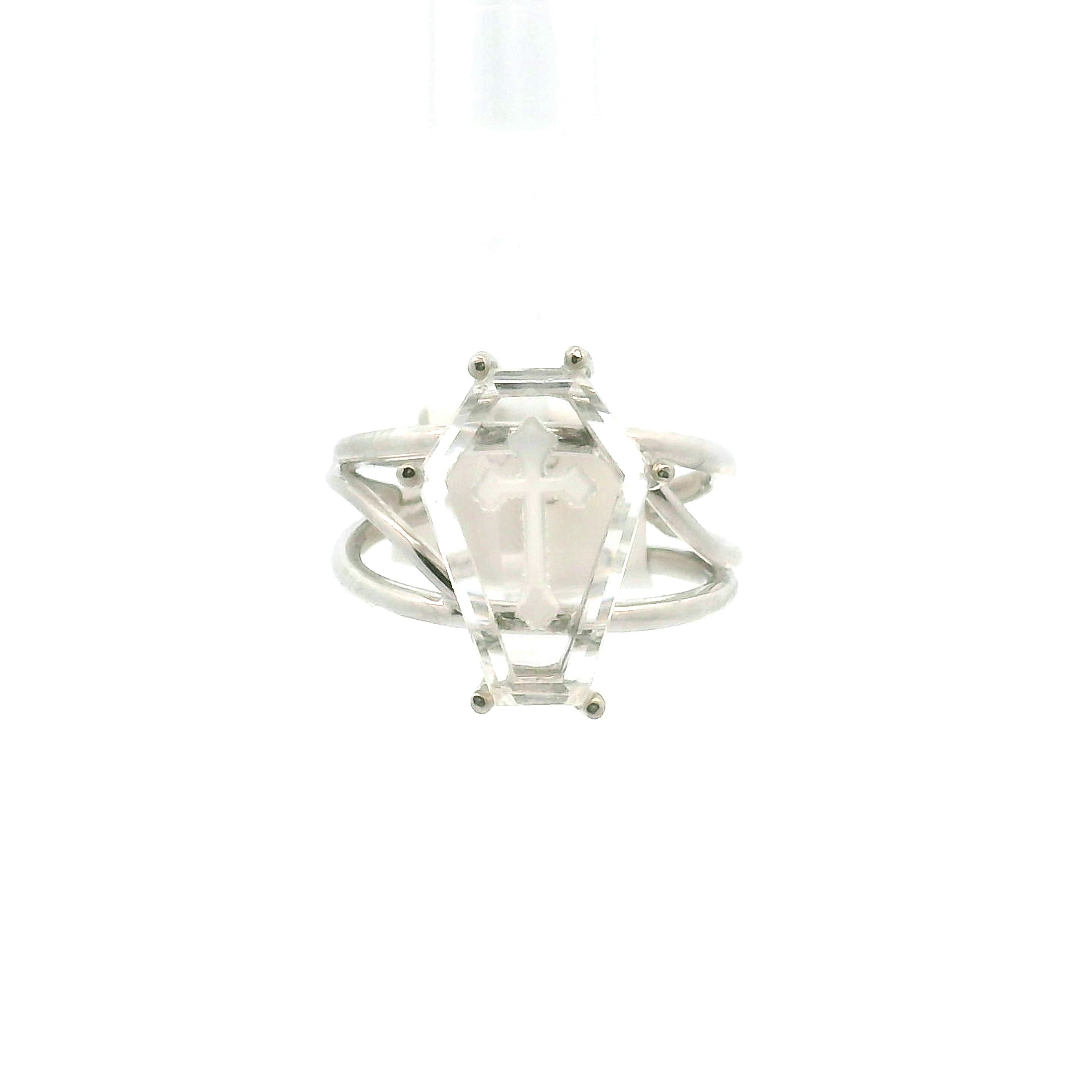 Cross Coffin Finger Cuff Adjustable Ring .925 Silver for Faith and Resurrection