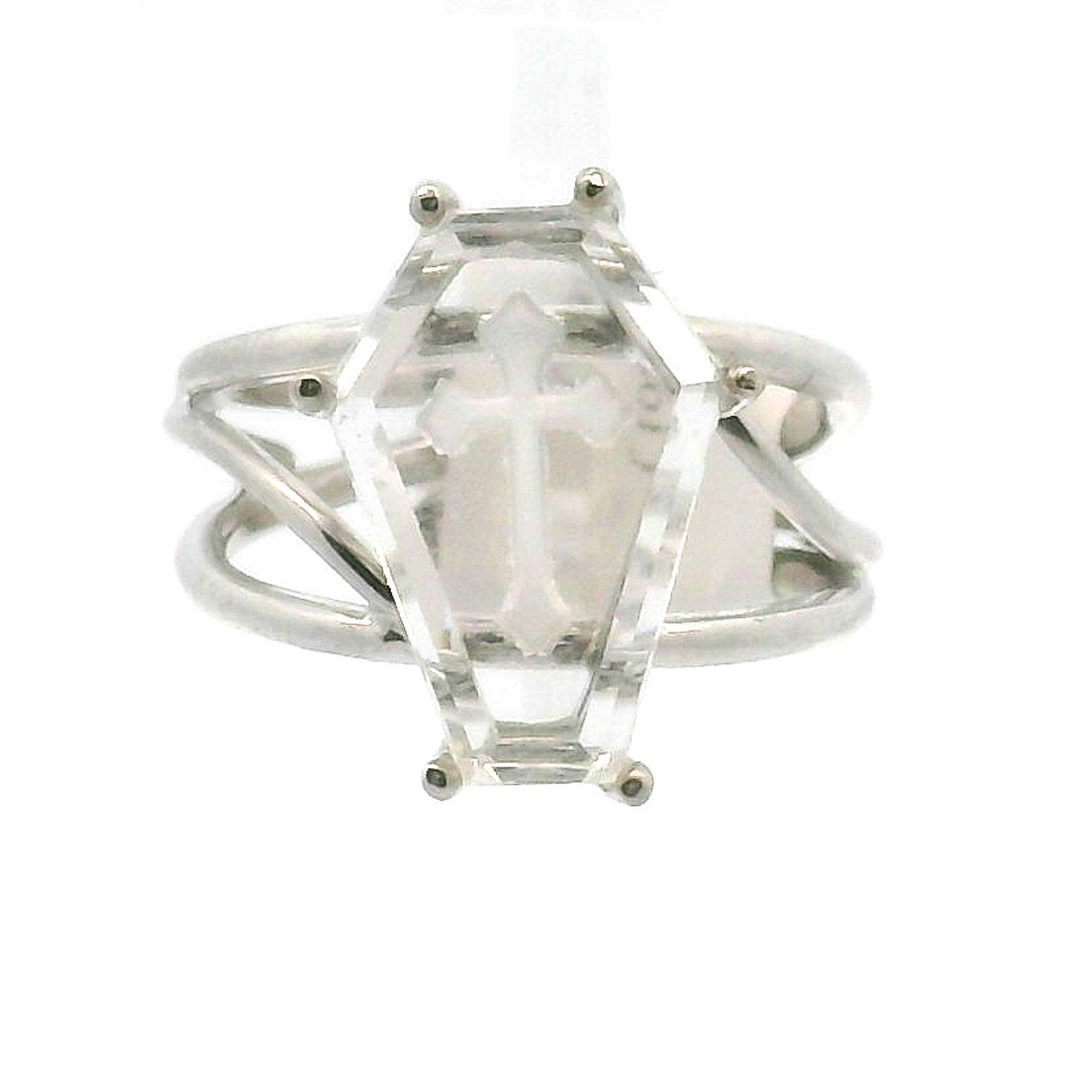 Cross Coffin Finger Cuff Adjustable Ring .925 Silver for Faith and Resurrection
