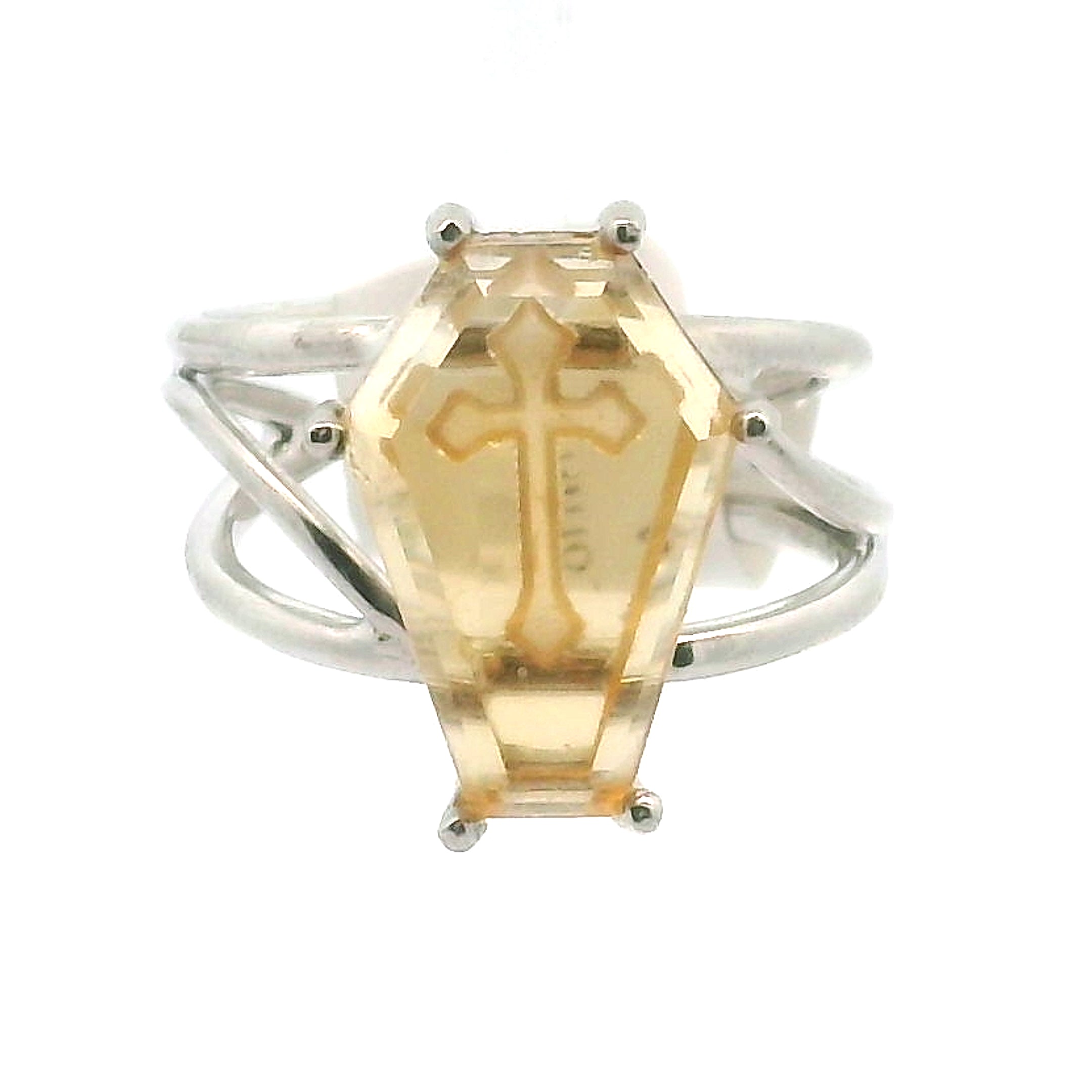 Cross Coffin Finger Cuff Adjustable Ring .925 Silver for Faith and Resurrection