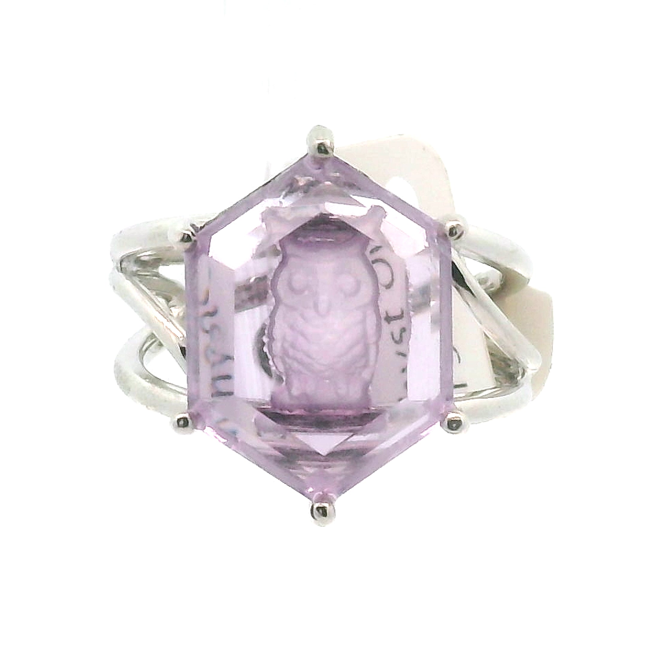 Amethyst Owl Hexagon Cuff Ring .925 Silver for Spiritual Insight