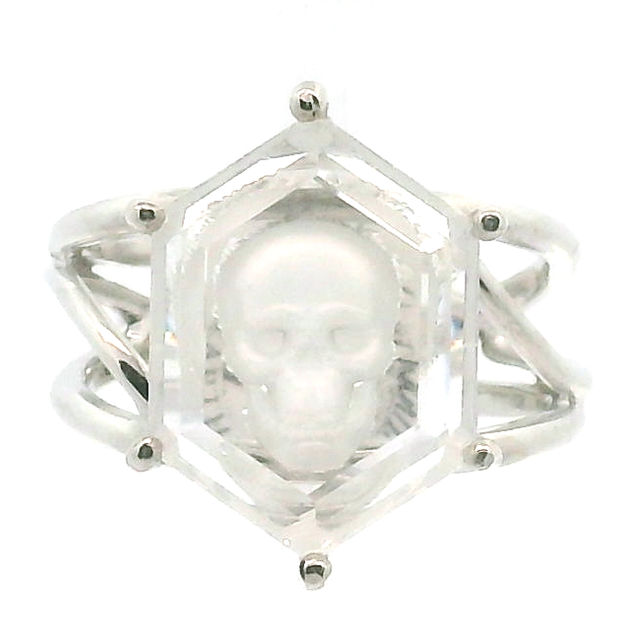 Skull Hexagon Finger Cuff Adjustable Ring .925 Silver for Spiritual Protection