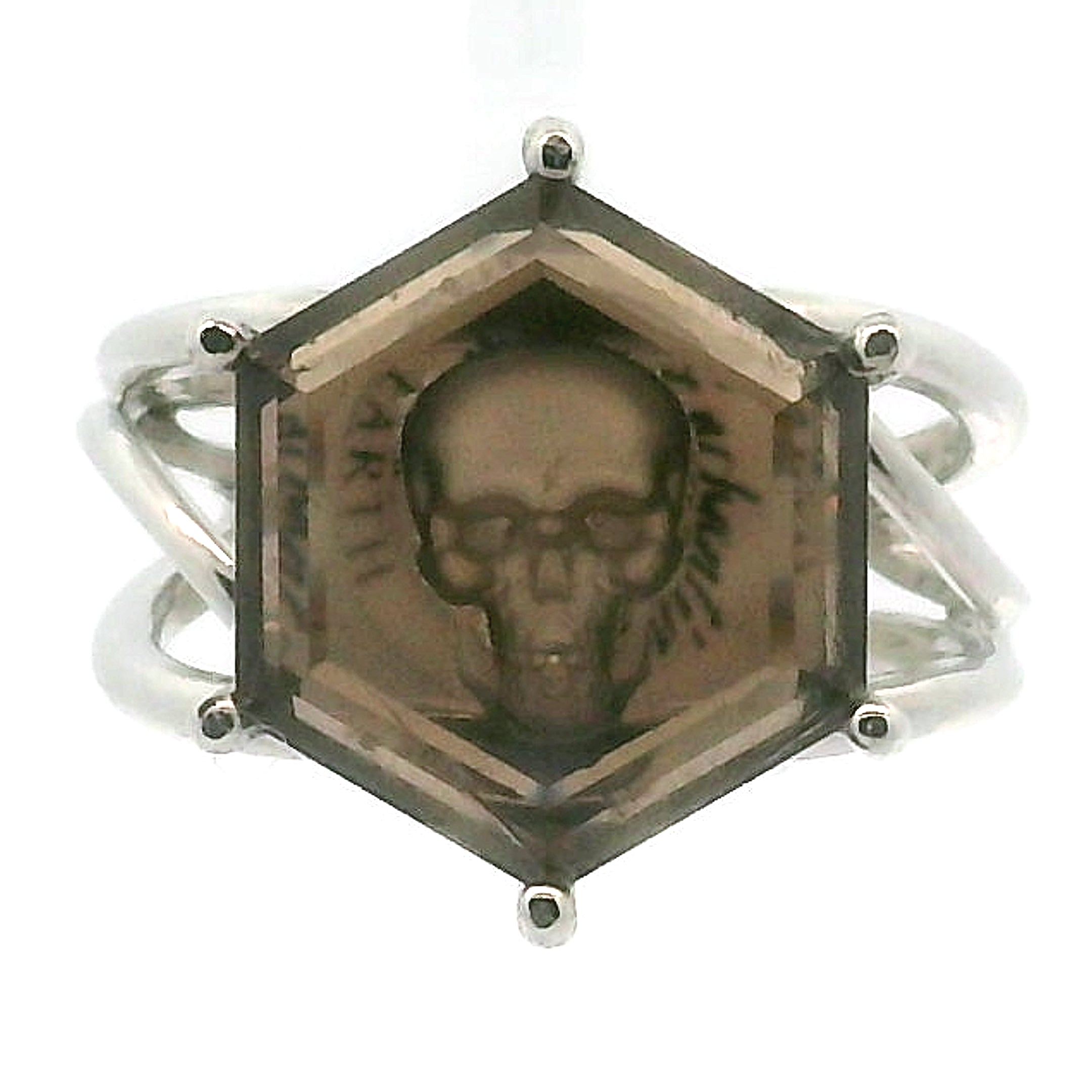 Skull Hexagon Finger Cuff Adjustable Ring .925 Silver for Spiritual Protection