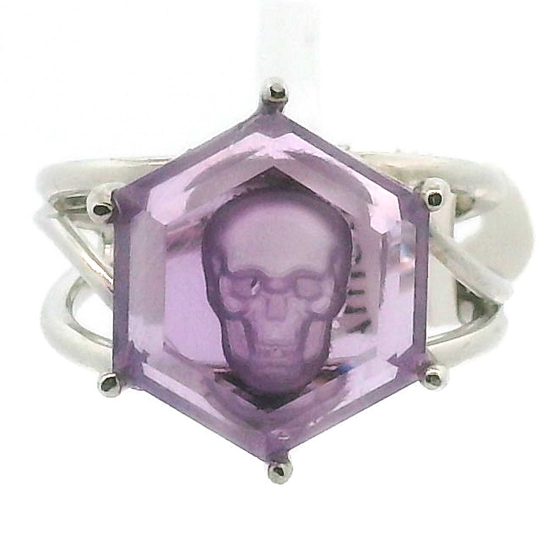 Skull Hexagon Finger Cuff Adjustable Ring .925 Silver for Spiritual Protection